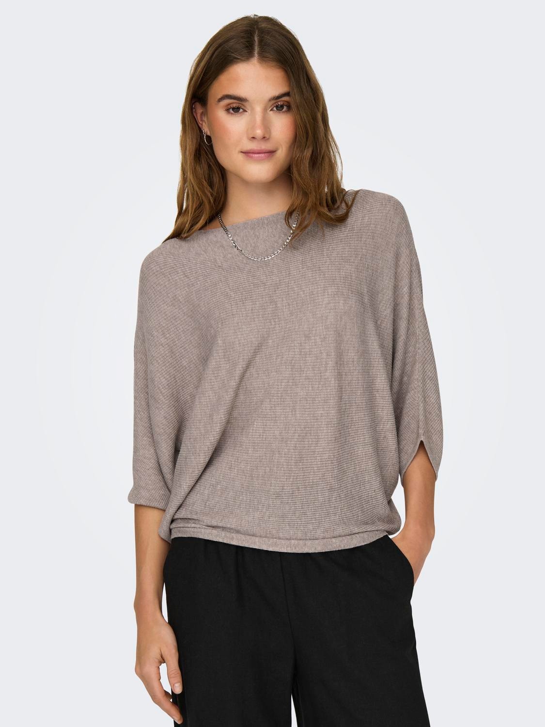 ONLY Pull-overs Col bateau Épaules tombantes -Simply Taupe - 15181237