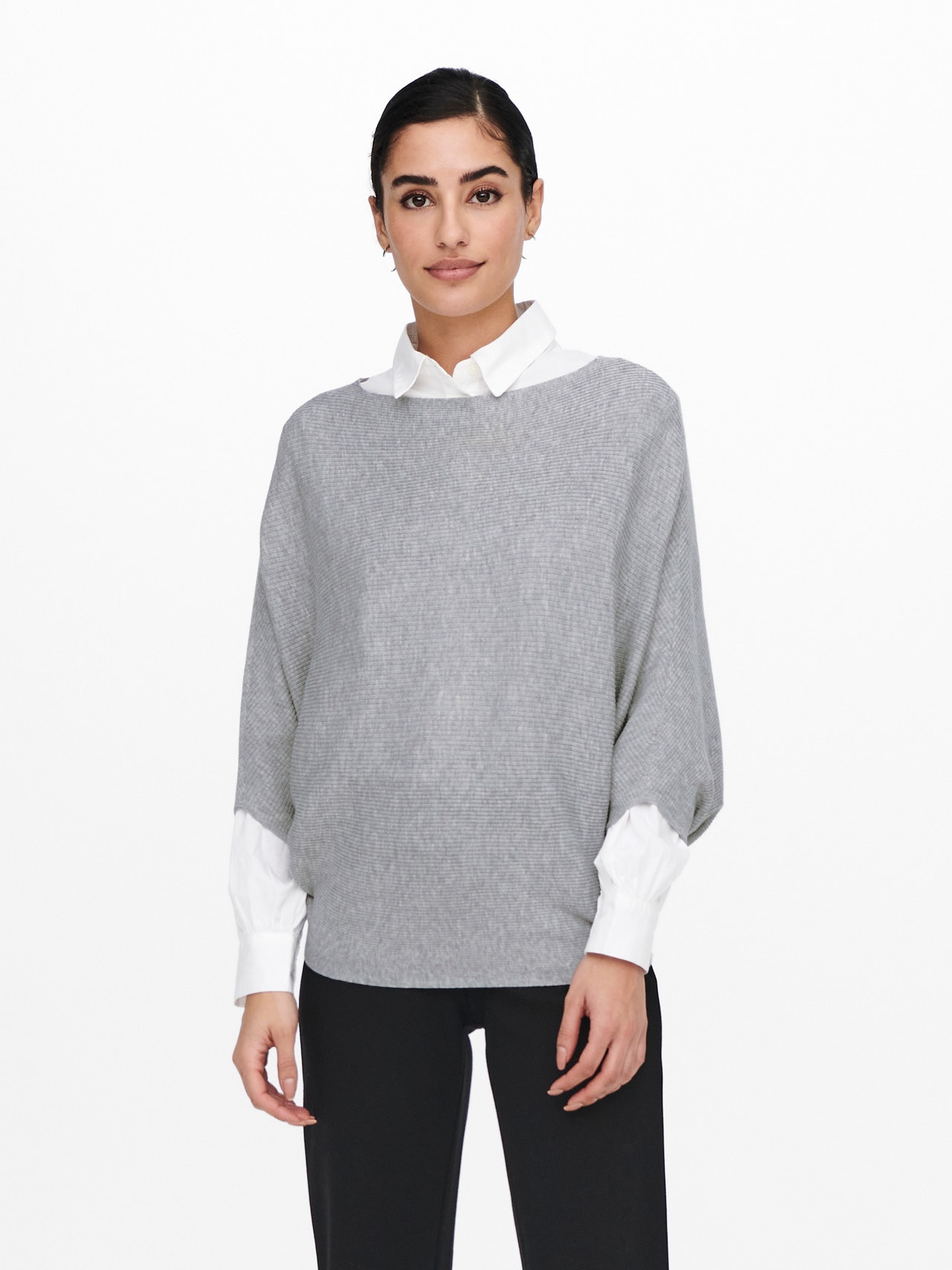 ONLY Boat neck Dropped shoulders Pullover -Light Grey Melange - 15181237