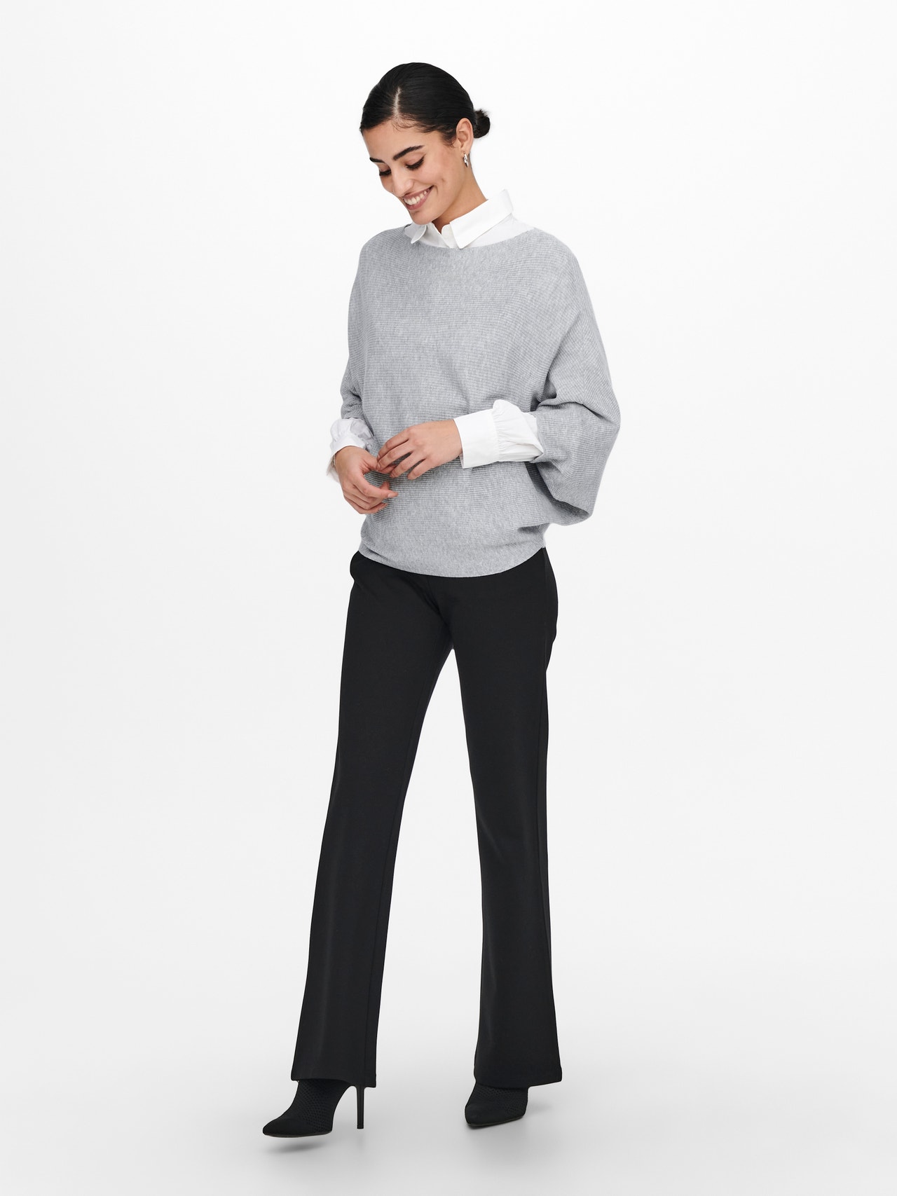 ONLY Knitted pullover with batsleeve -Light Grey Melange - 15181237