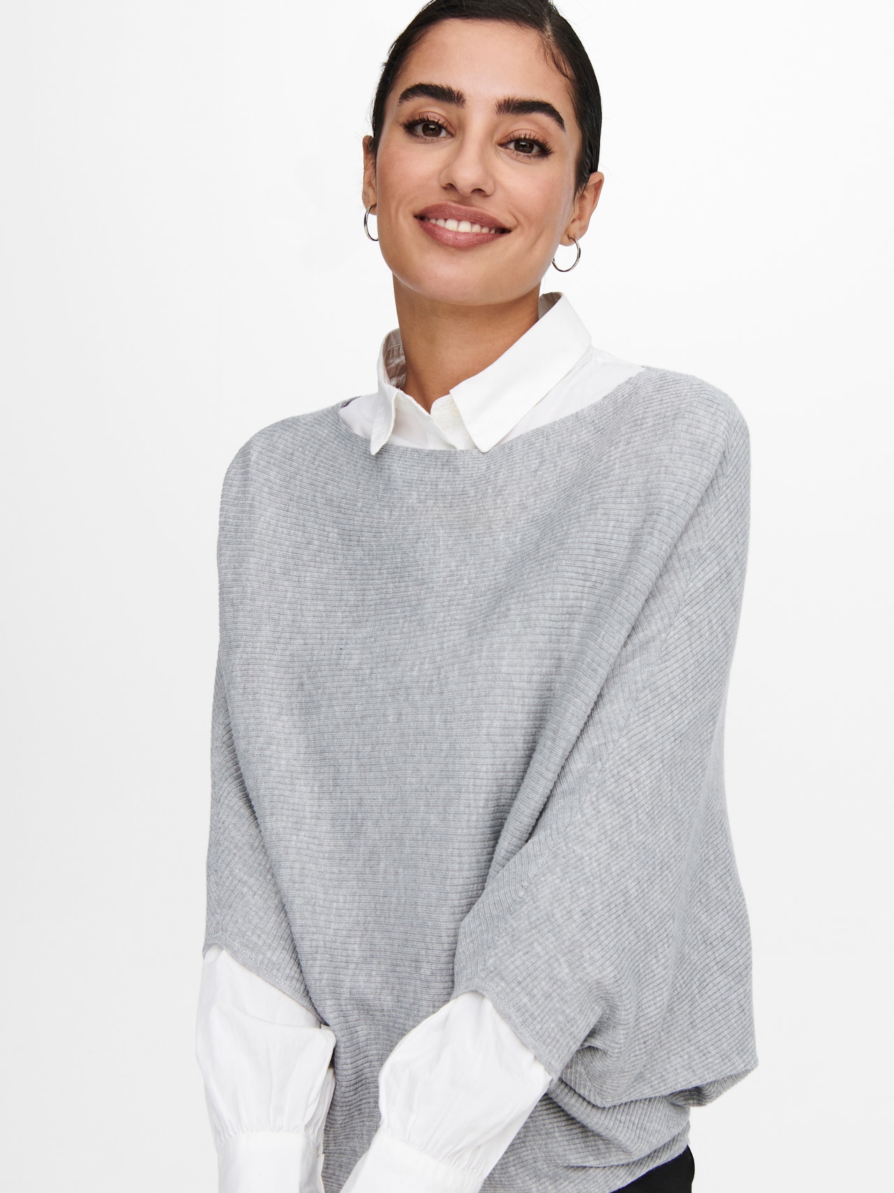 ONLY Boat neck Dropped shoulders Pullover -Light Grey Melange - 15181237