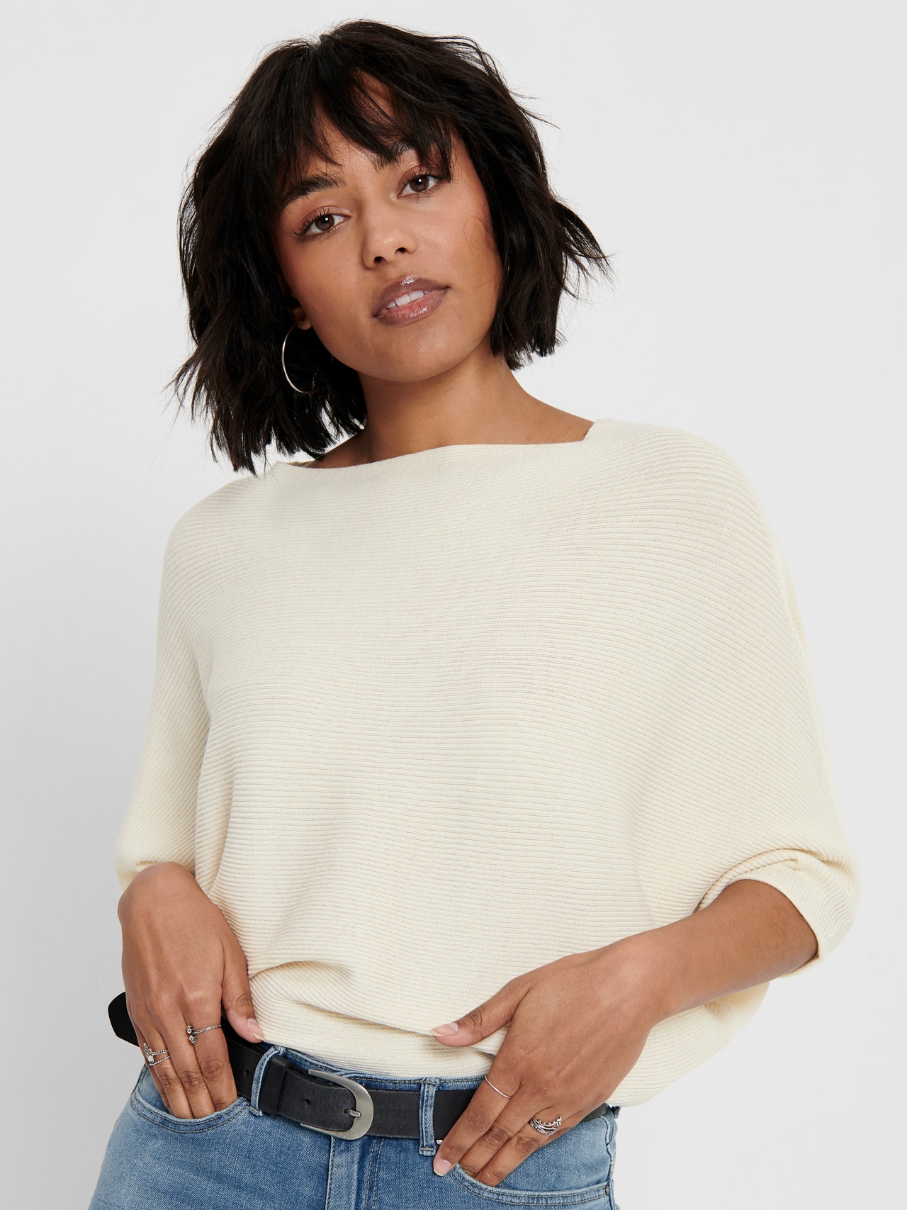 ONLY Knitted pullover with batsleeve -Eggnog - 15181237
