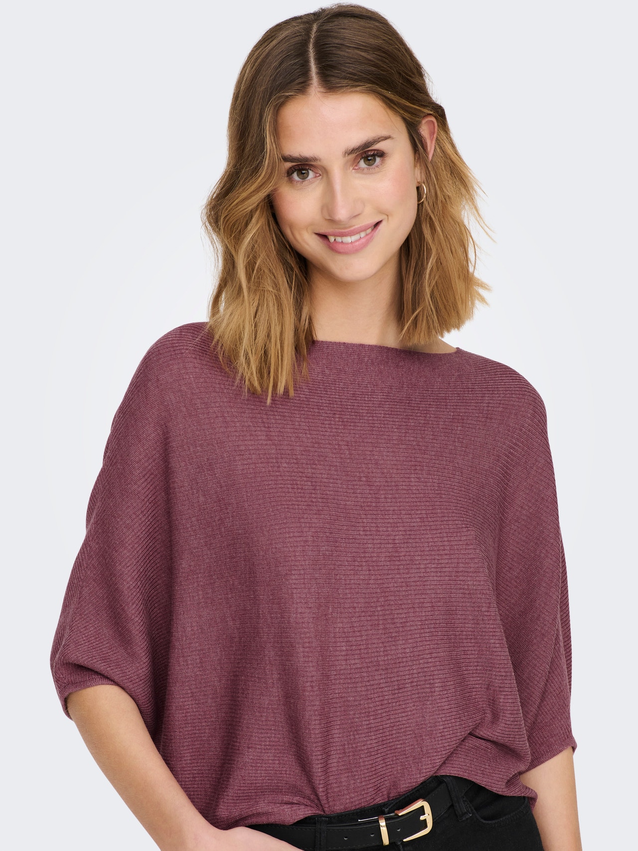 ONLY Boat neck Dropped shoulders Pullover -Crushed Berry - 15181237