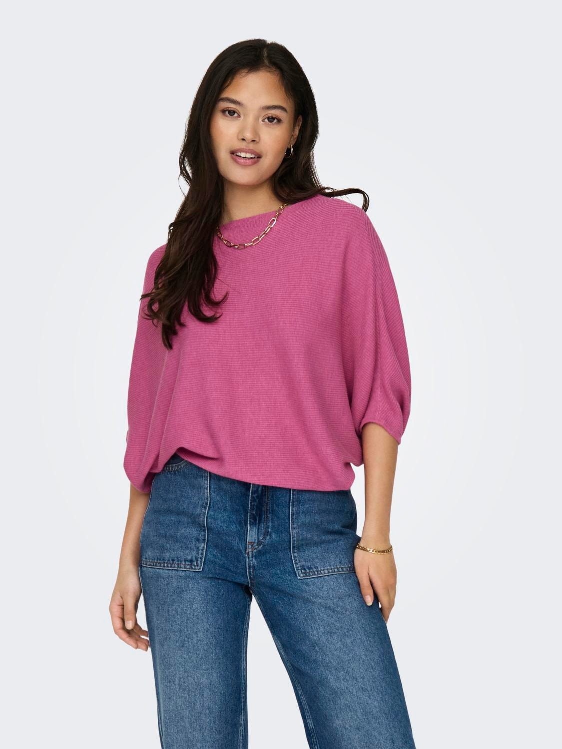 ONLY Boat neck Dropped shoulders Pullover -Ibis Rose - 15181237