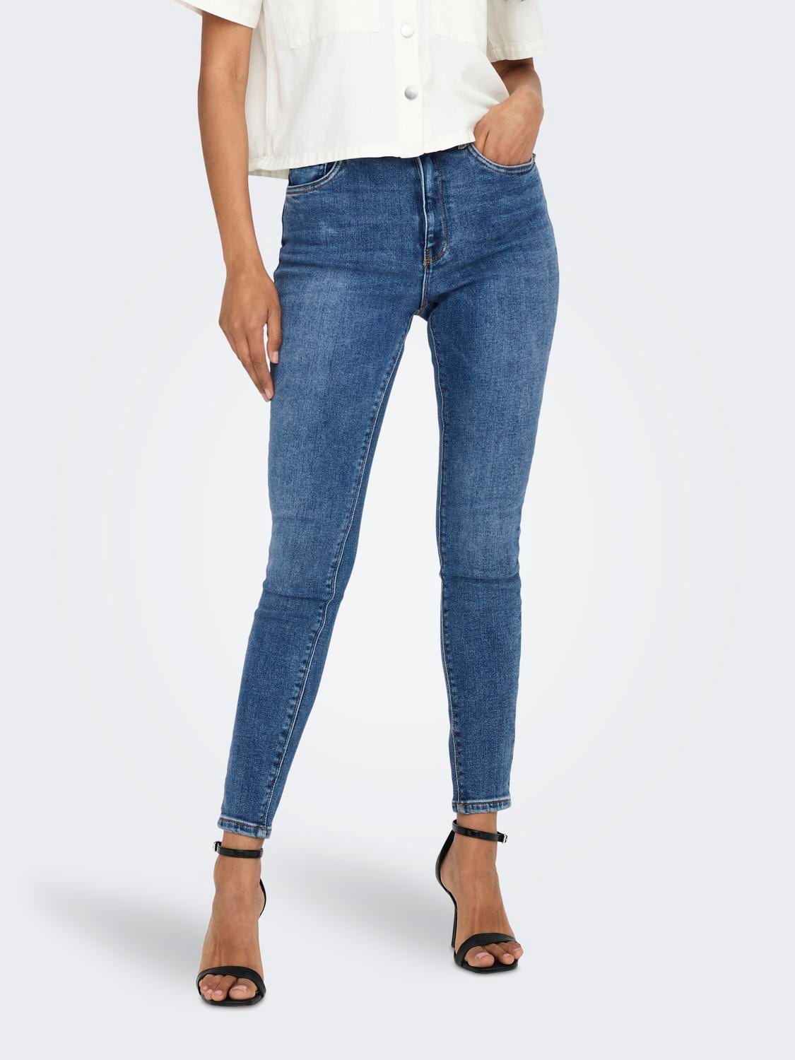 Skinny Fit High waist Jeans, Medium Blue