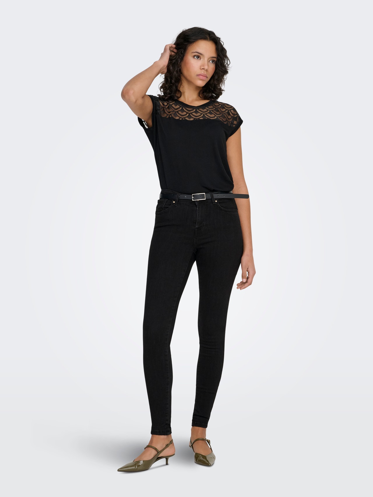 ONLY ONLPOWER Medelhög midja Skinny Fit Jeans -Black - 15181958