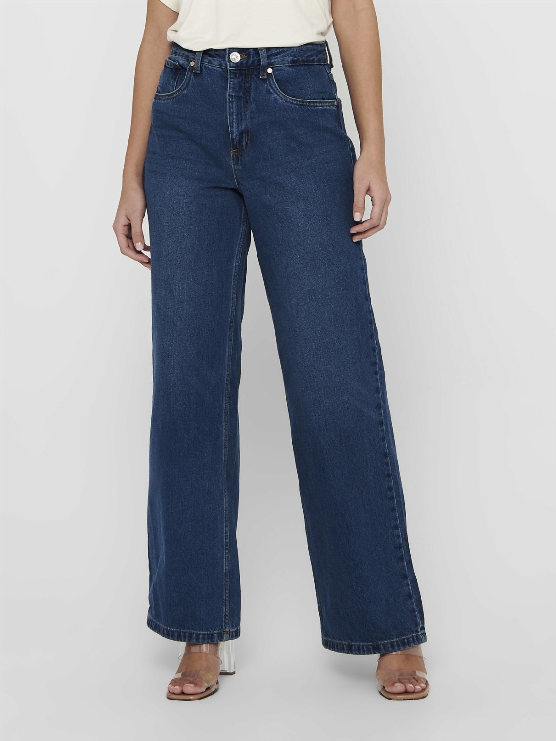 ONLY Weiter Beinschnitt Hohe Taille Jeans -Dark Blue Denim - 15182312