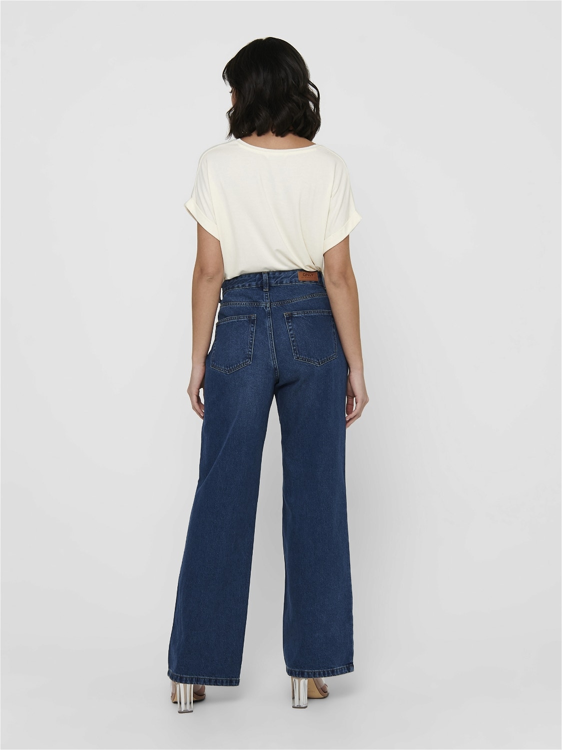 ONLY Weiter Beinschnitt Hohe Taille Jeans -Dark Blue Denim - 15182312