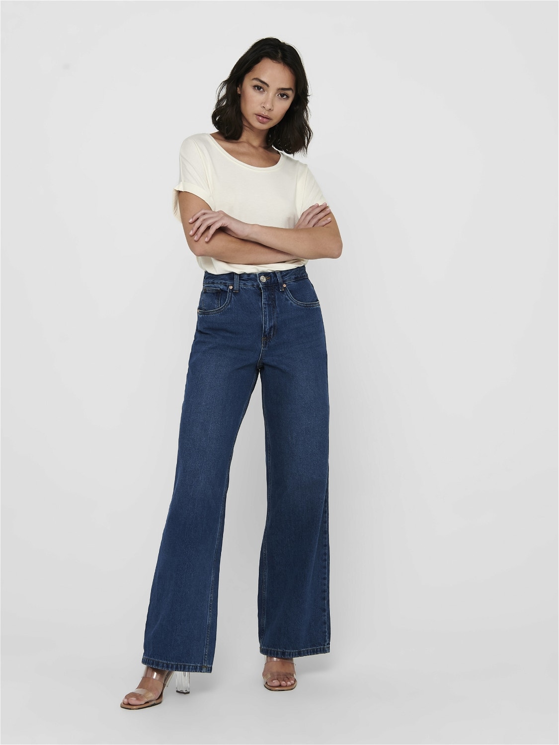 ONLY Jeans Wide Leg Fit Taille haute -Dark Blue Denim - 15182312