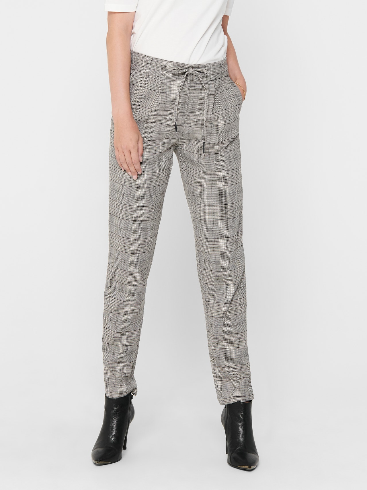 ONLY Poptrash checked Trousers -Black - 15182364