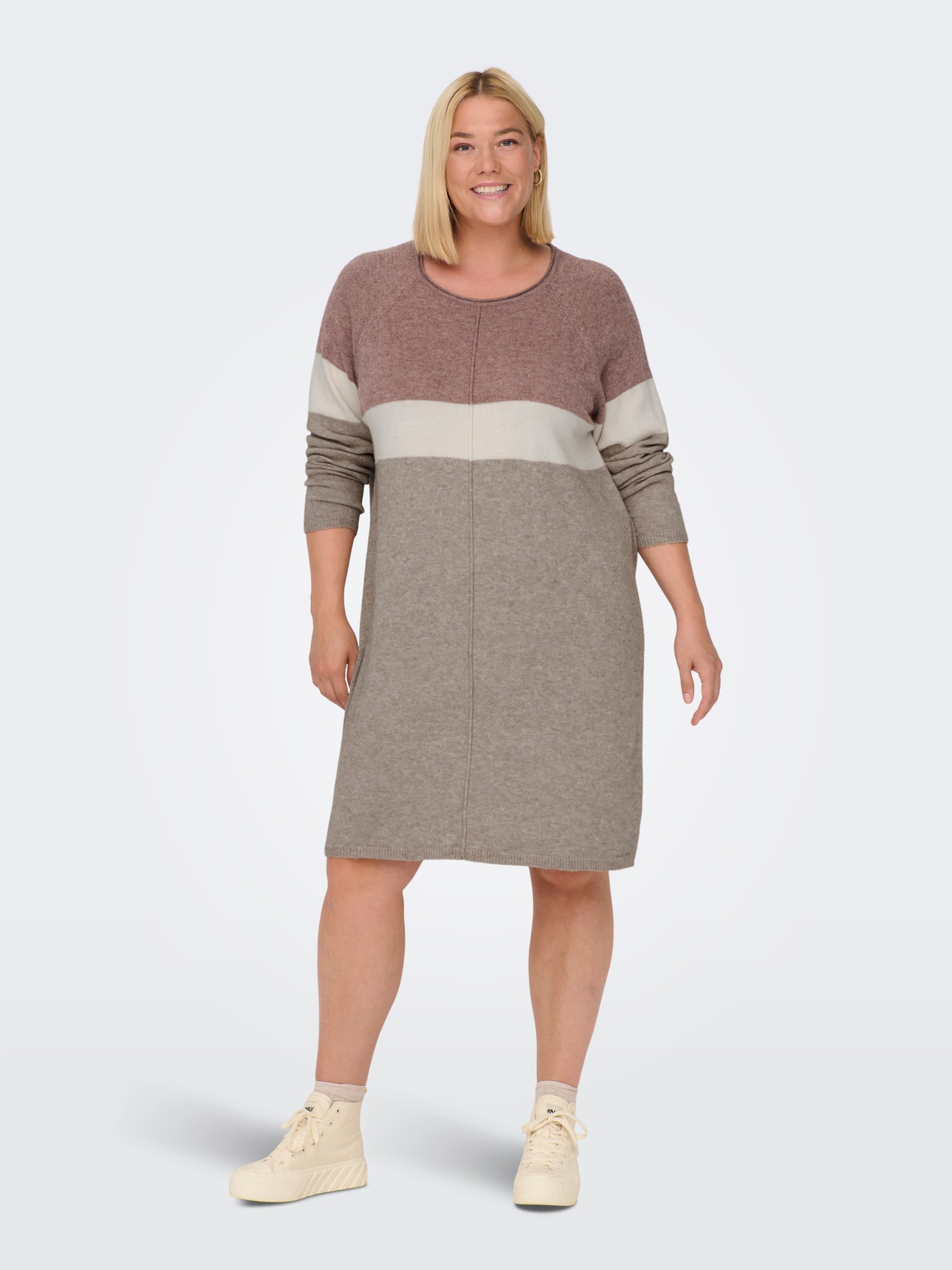 ONLY Curvy contrast Knitted Dress -Rose Brown - 15183362