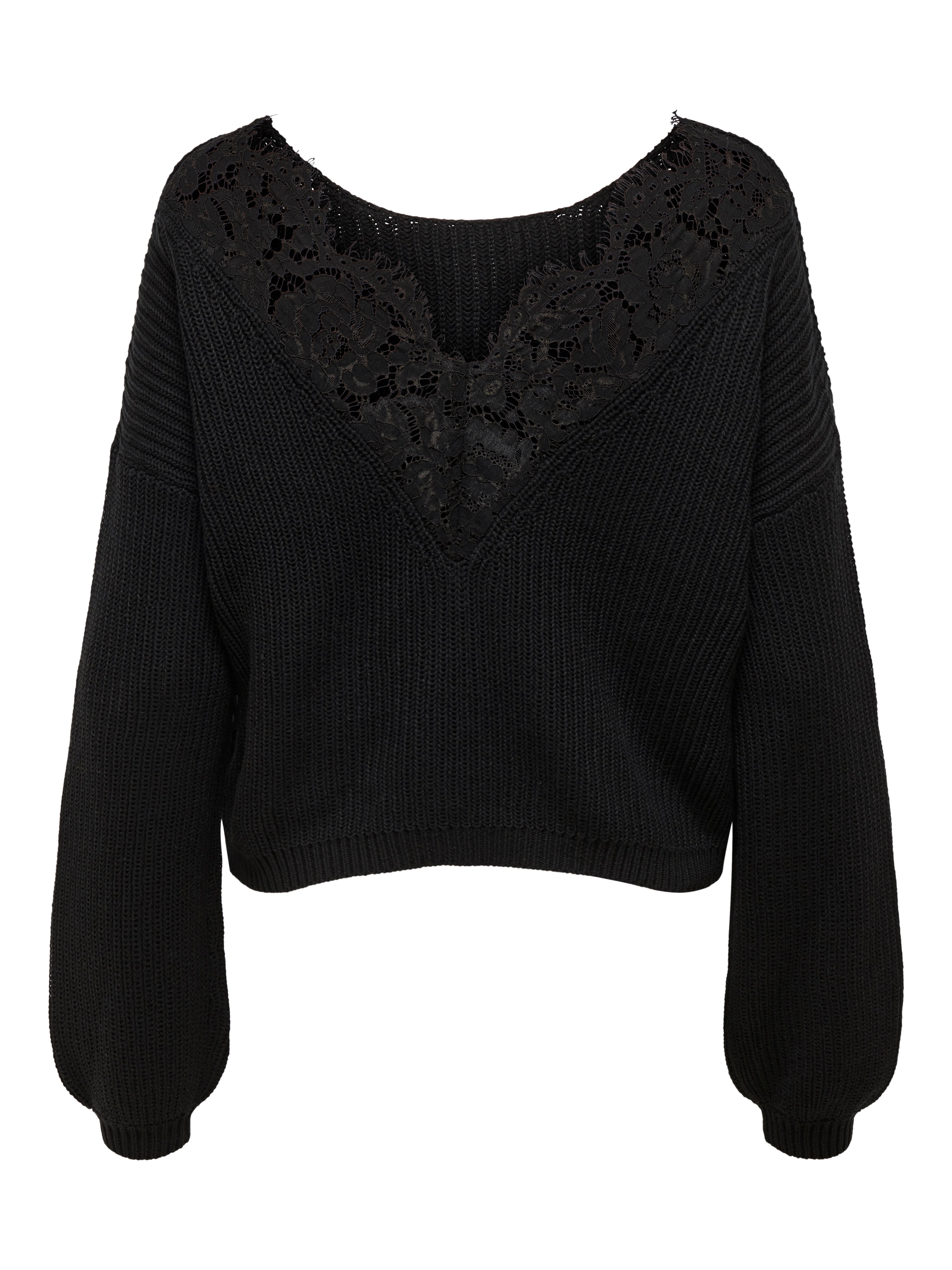Lace detail Knitted Pullover | Black 