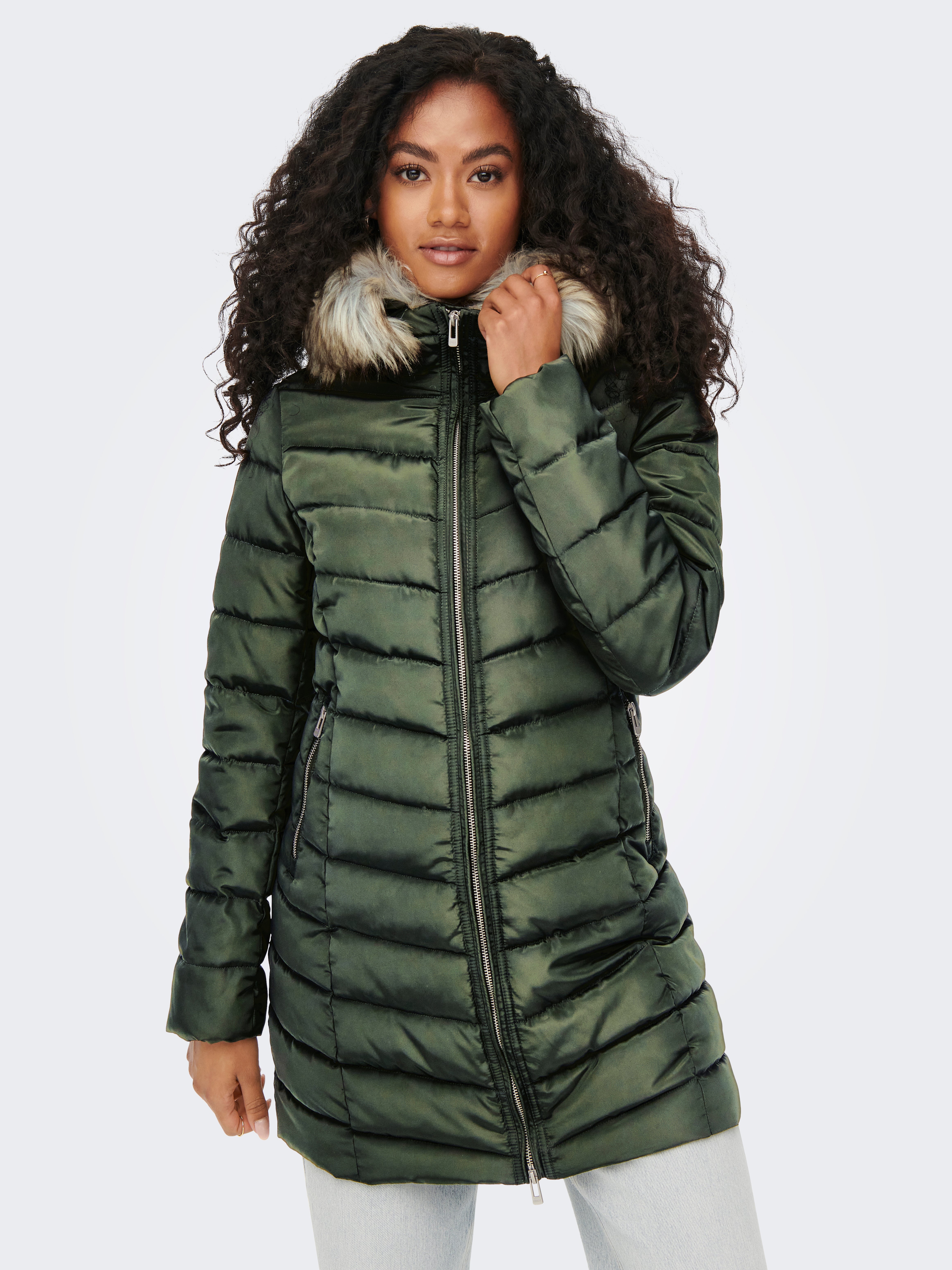 Long green quilted on sale coat