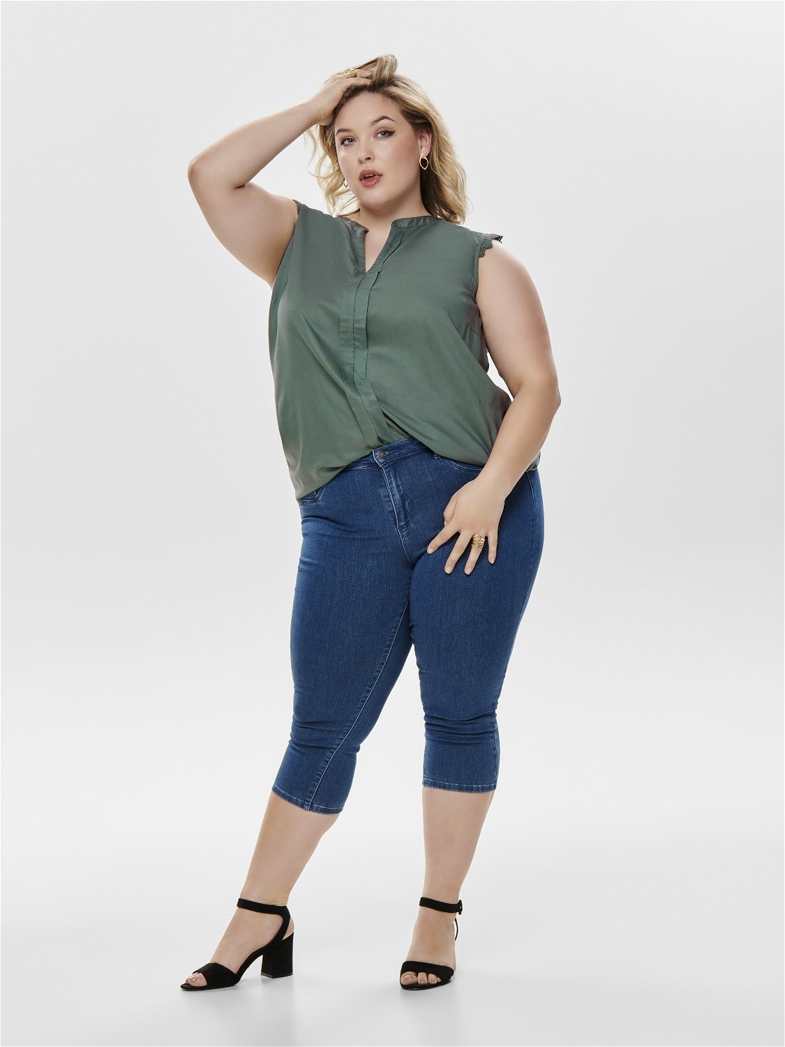 ONLY Curvy loose fit Mouwloze top -Balsam Green - 15187018