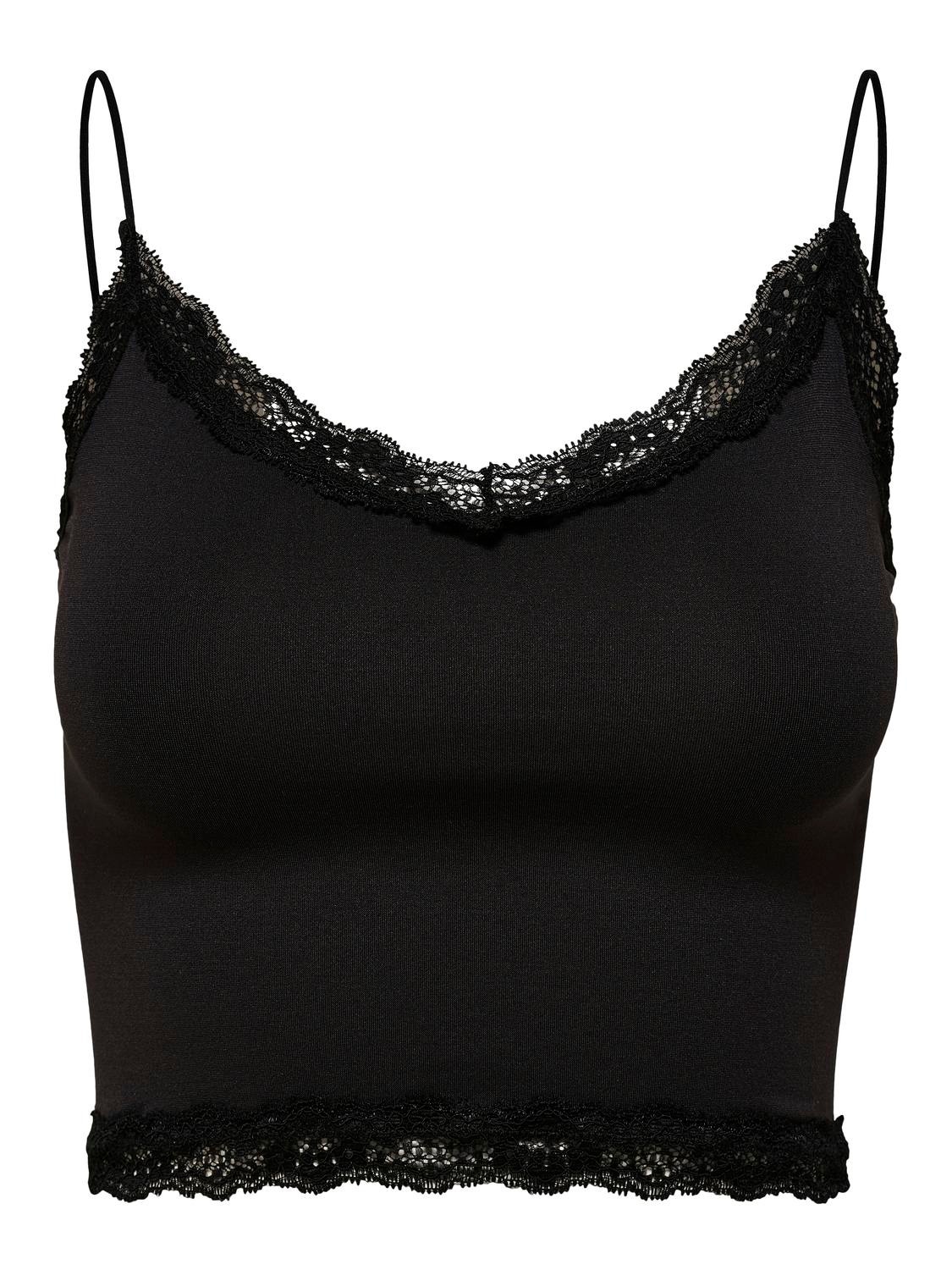 Cropped top with lace edges, Black
