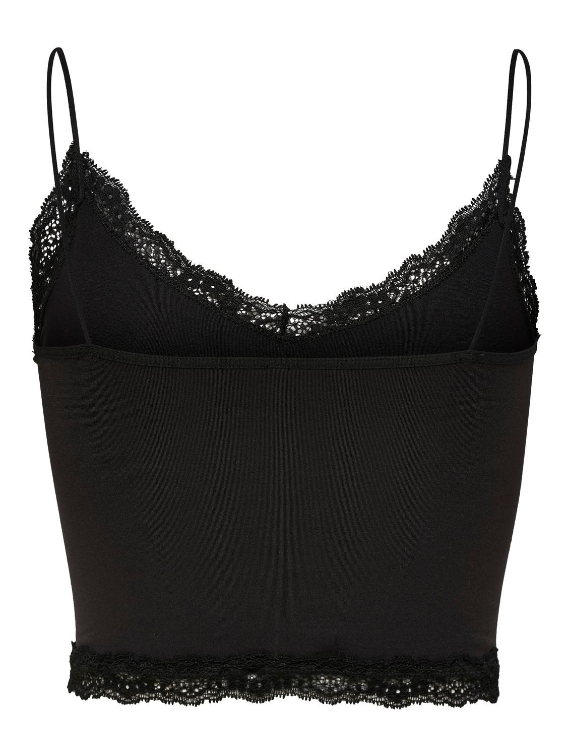 Cropped top with lace edges, Black