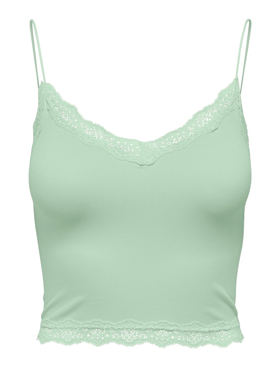 ONLY Cropped top with lace edges -Subtle Green - 15190175