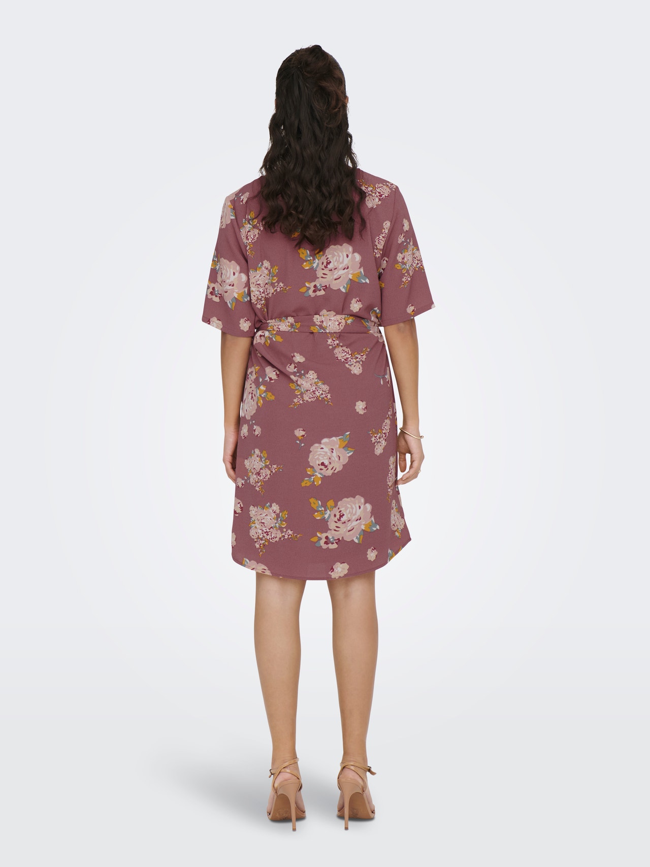 ONLY Mini Solid color Belt Dress -Rose Brown - 15190690