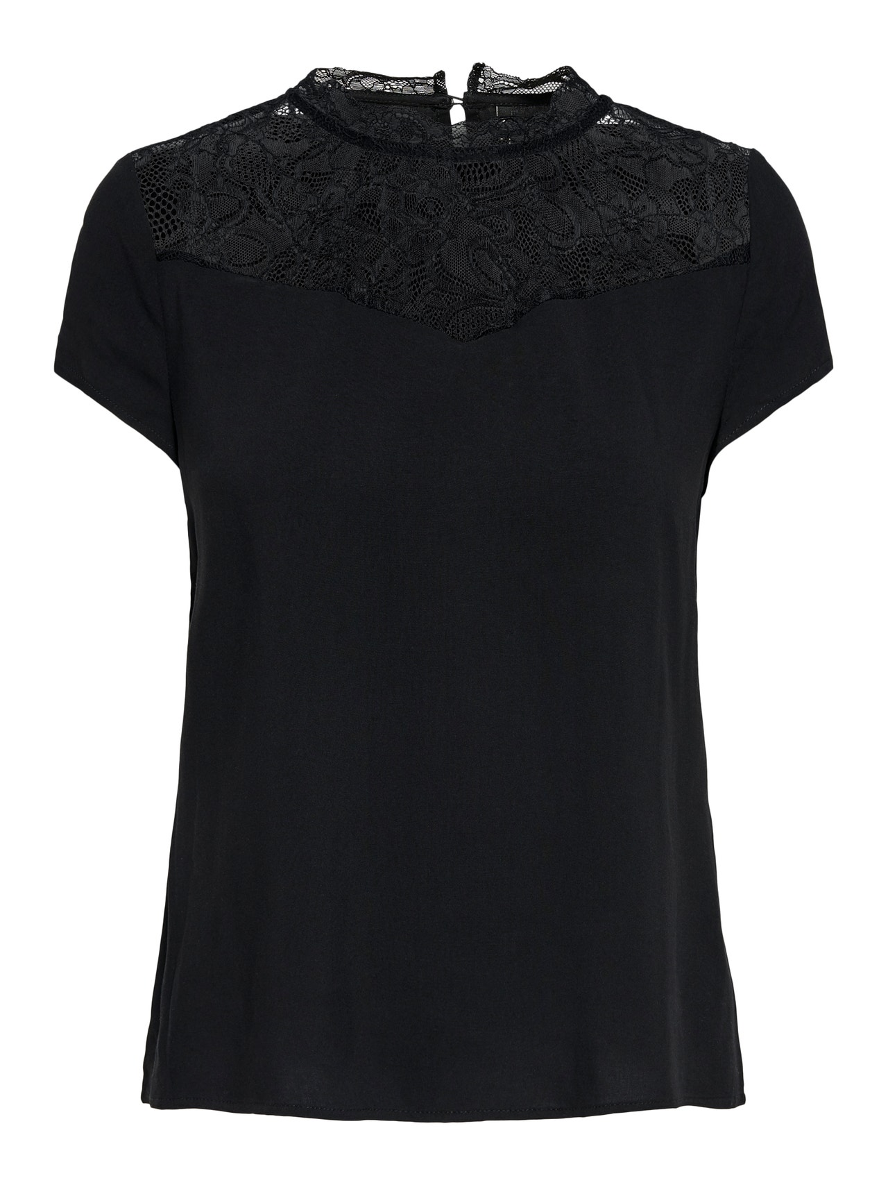 ONLY O-neck top with lace -Black - 15191412