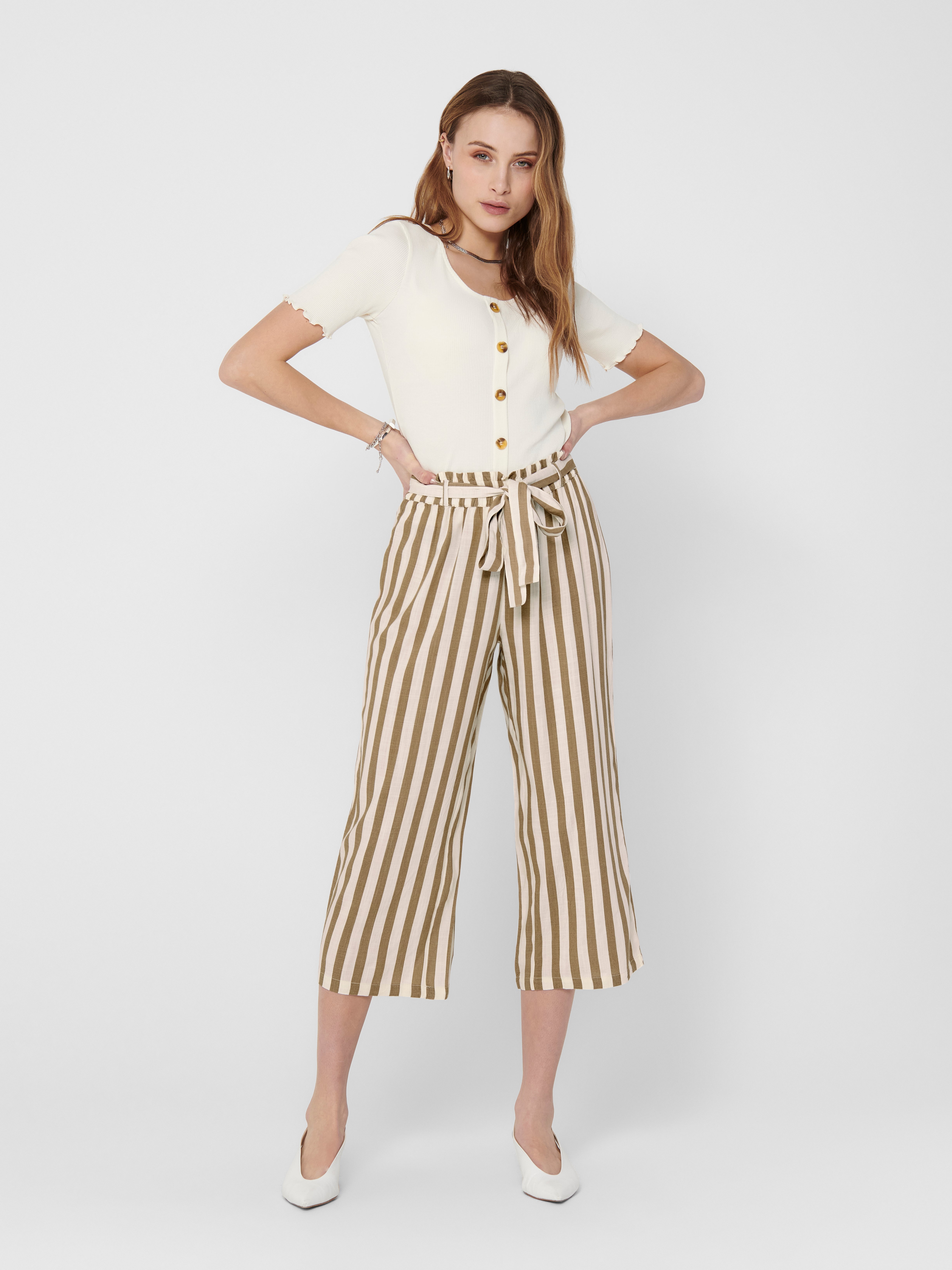 Yellow and white striped clearance trousers