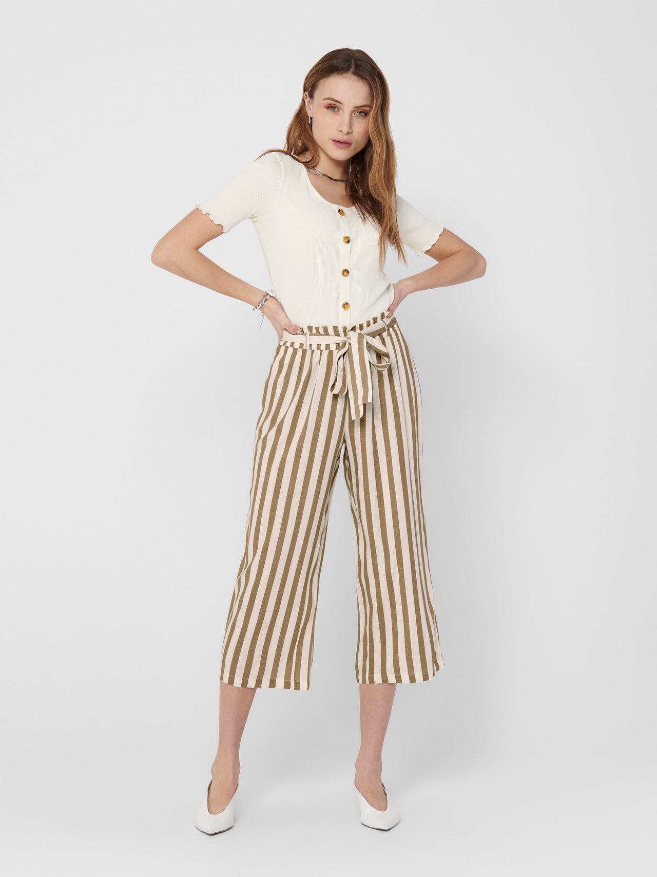 ONLY Striped Trousers -Cloud Dancer - 15191620