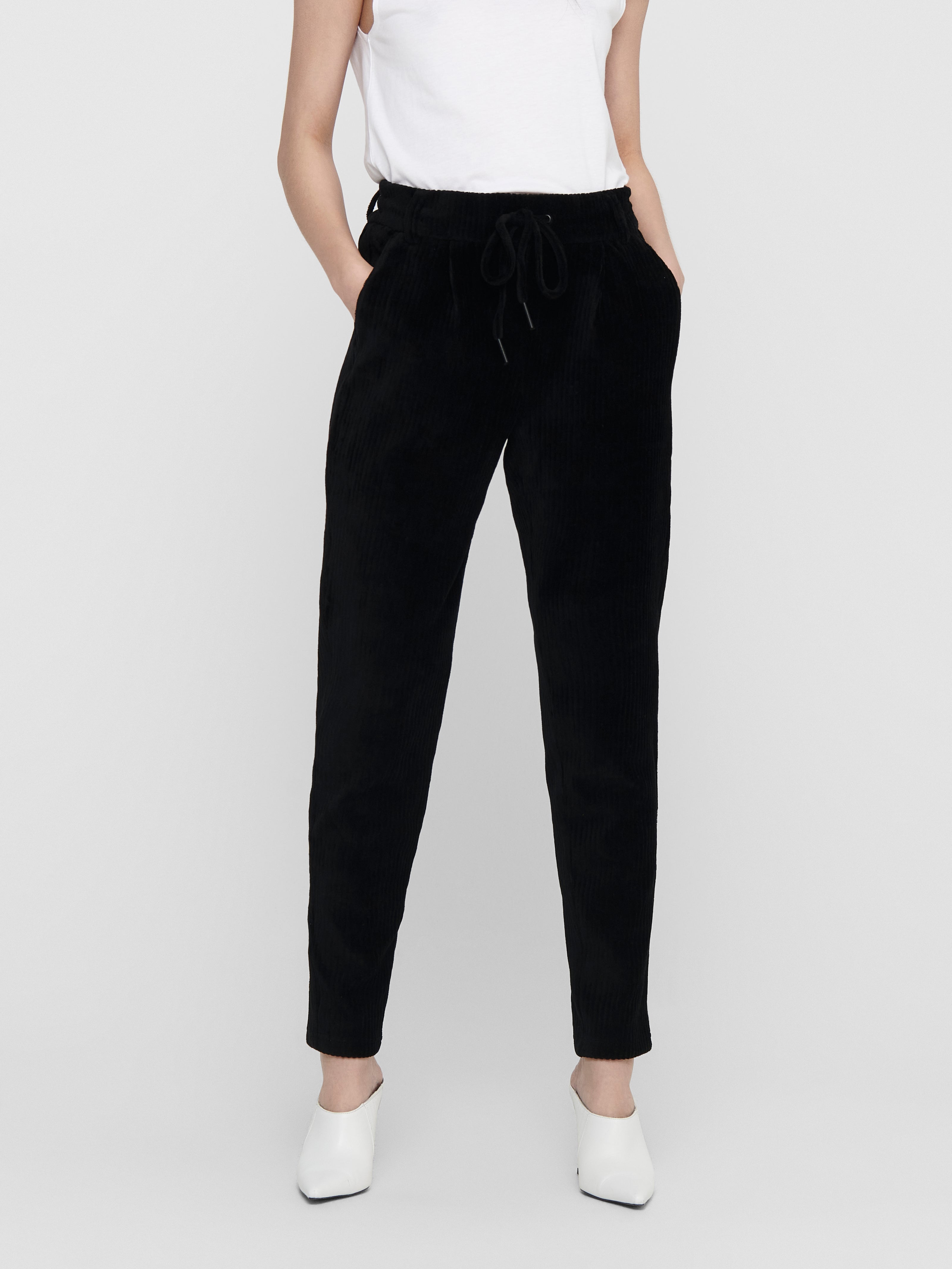 Pantalon discount noir cotelé