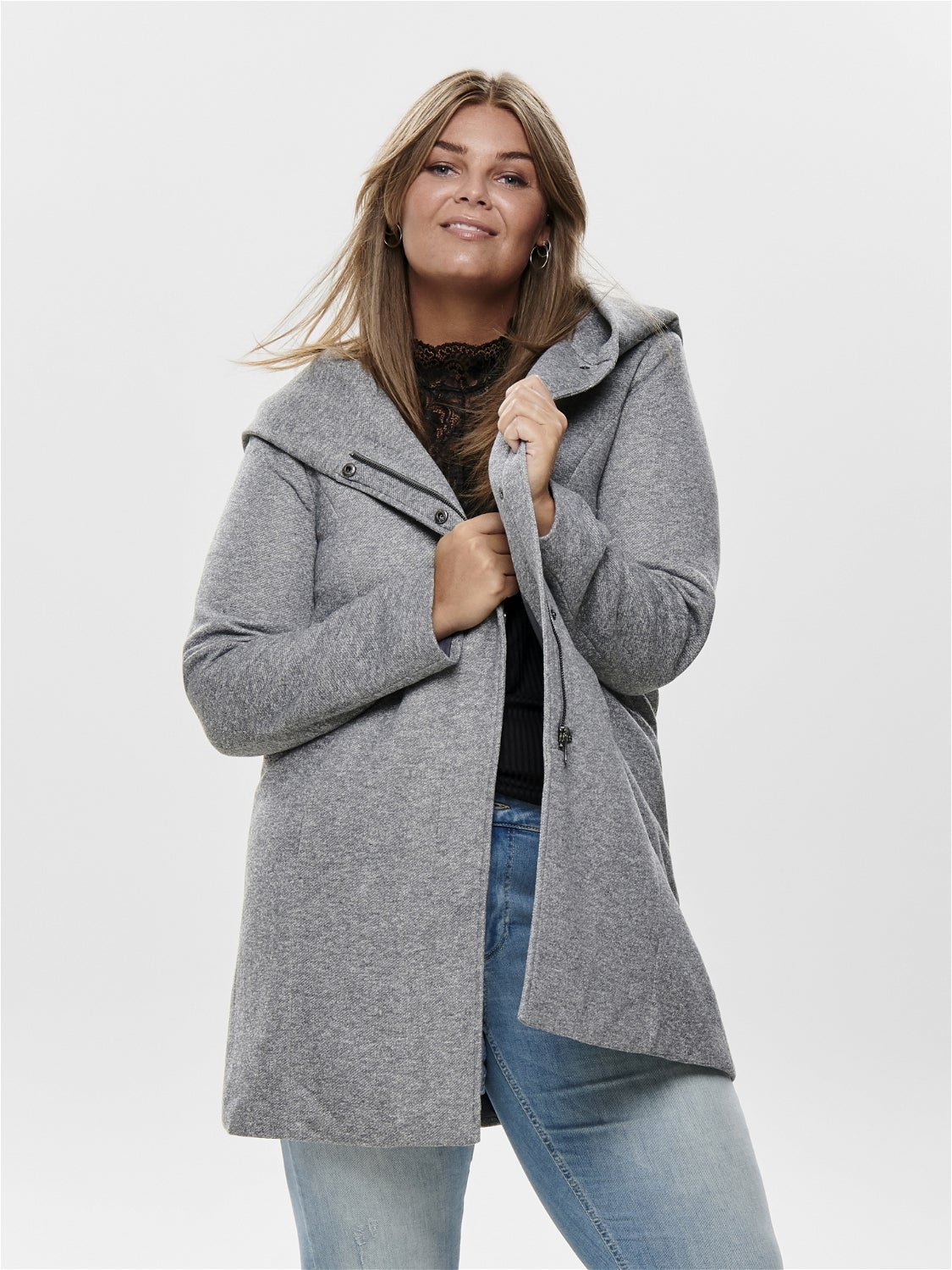 Women melange wool hooded knitted coat sale