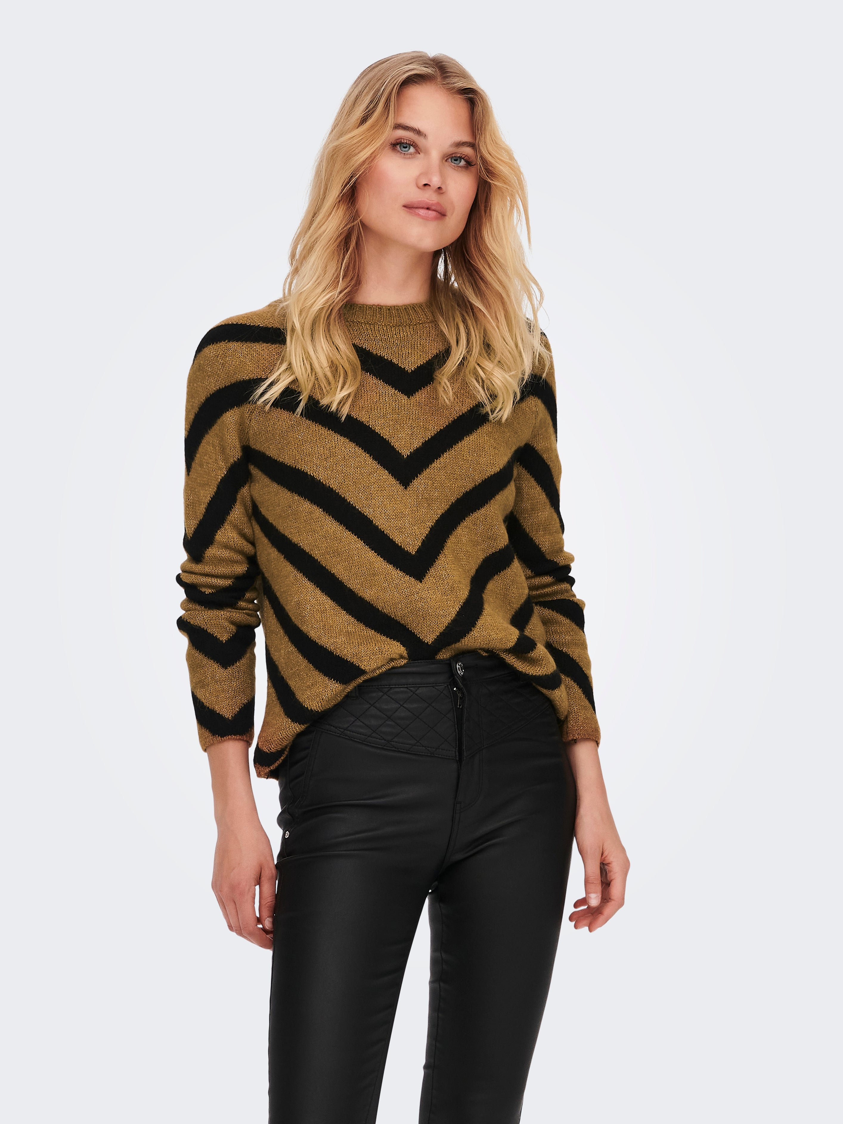 Zig zag Knitted Pullover | Medium Brown 