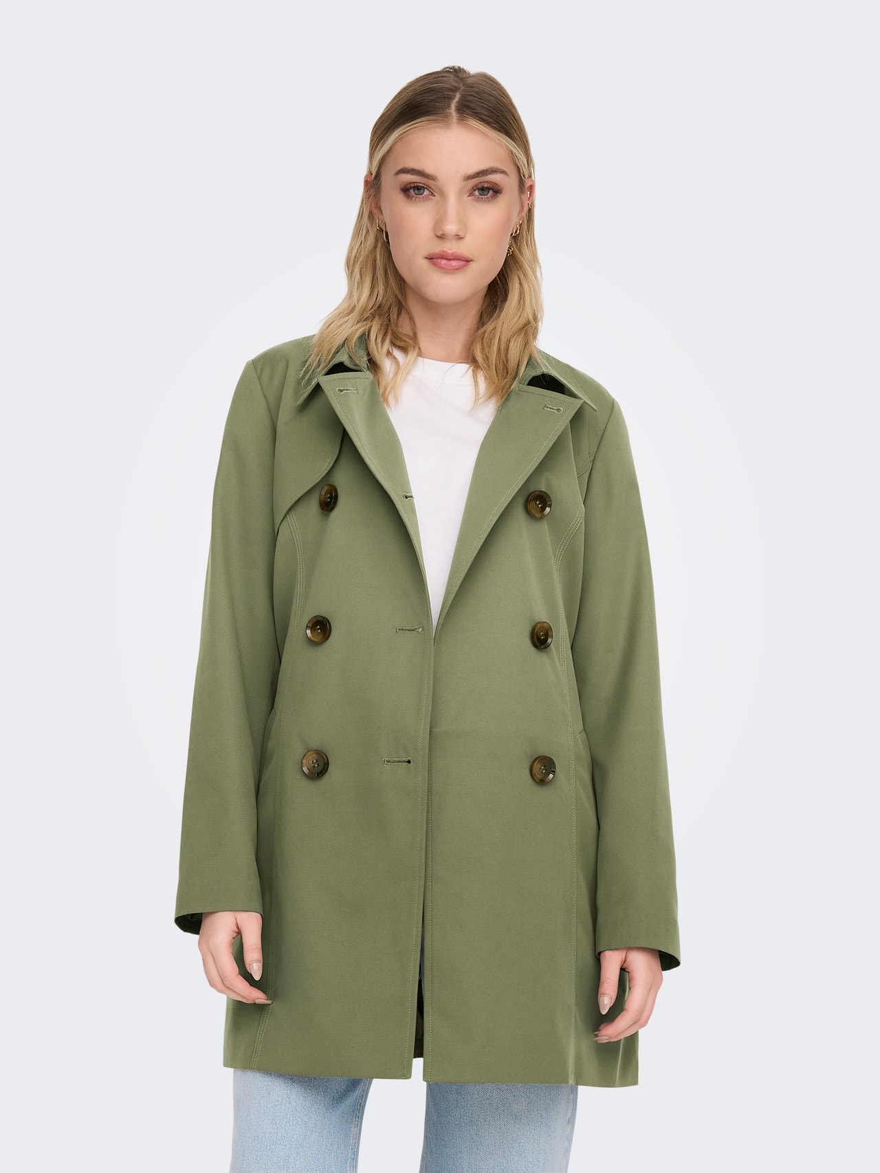 Short solid color Trenchcoat | ONLY® Green | Medium