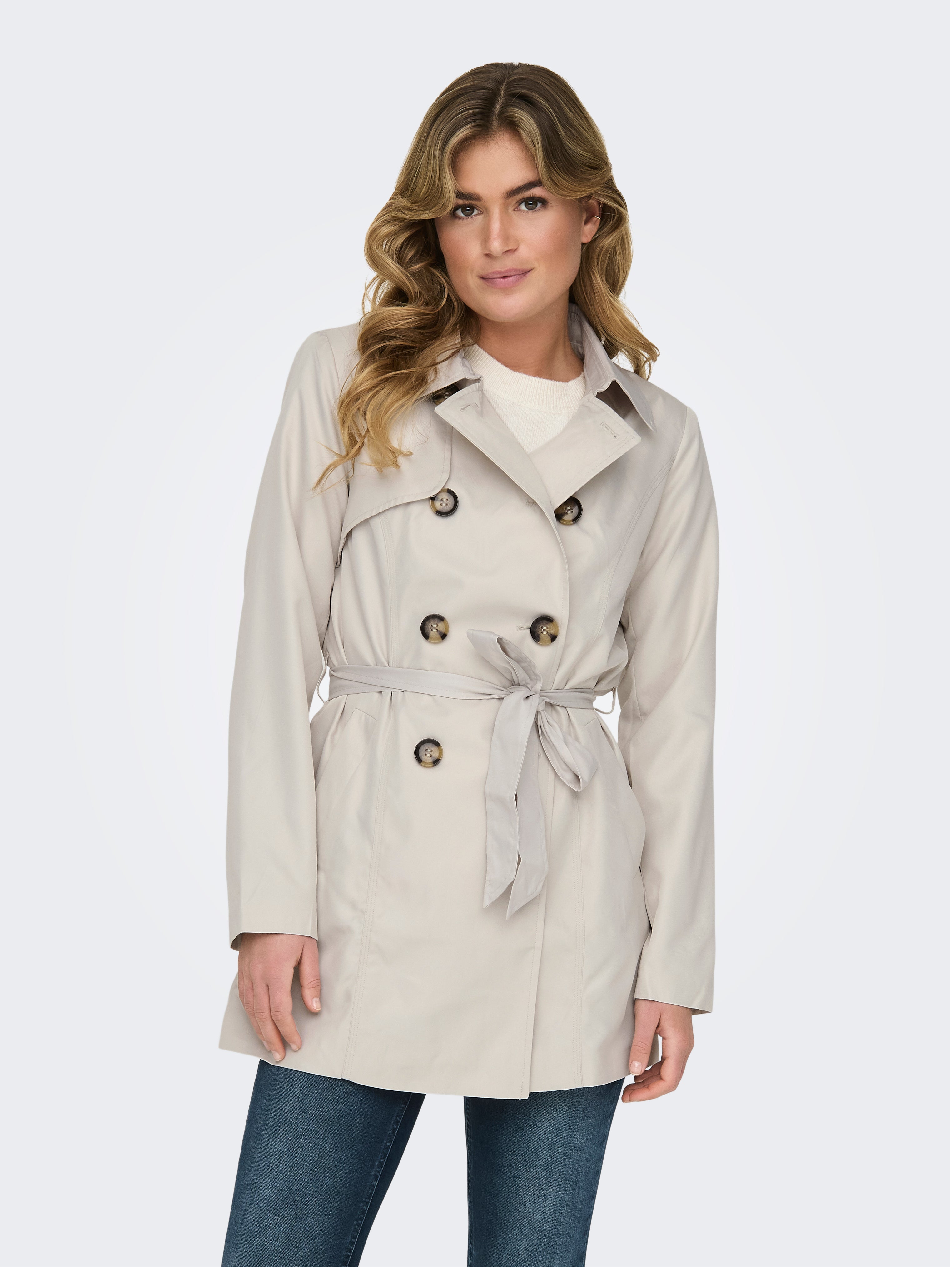 Calvin Klein Essential double-breasted trenchcoat met ceintuur • Creme