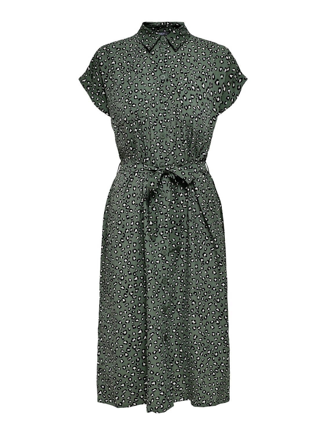 ONLY Normal geschnitten Hemdkragen Umgeschlagene Ärmelbündchen Langes Kleid -Laurel Wreath - 15191953
