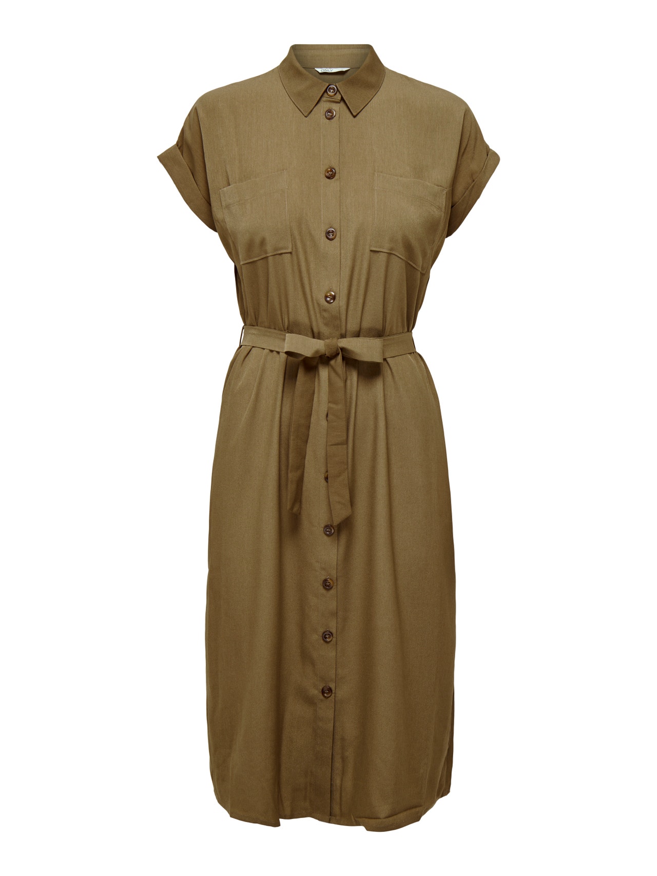 ONLY Normal geschnitten Hemdkragen Umgeschlagene Ärmelbündchen Langes Kleid -Cub - 15191953