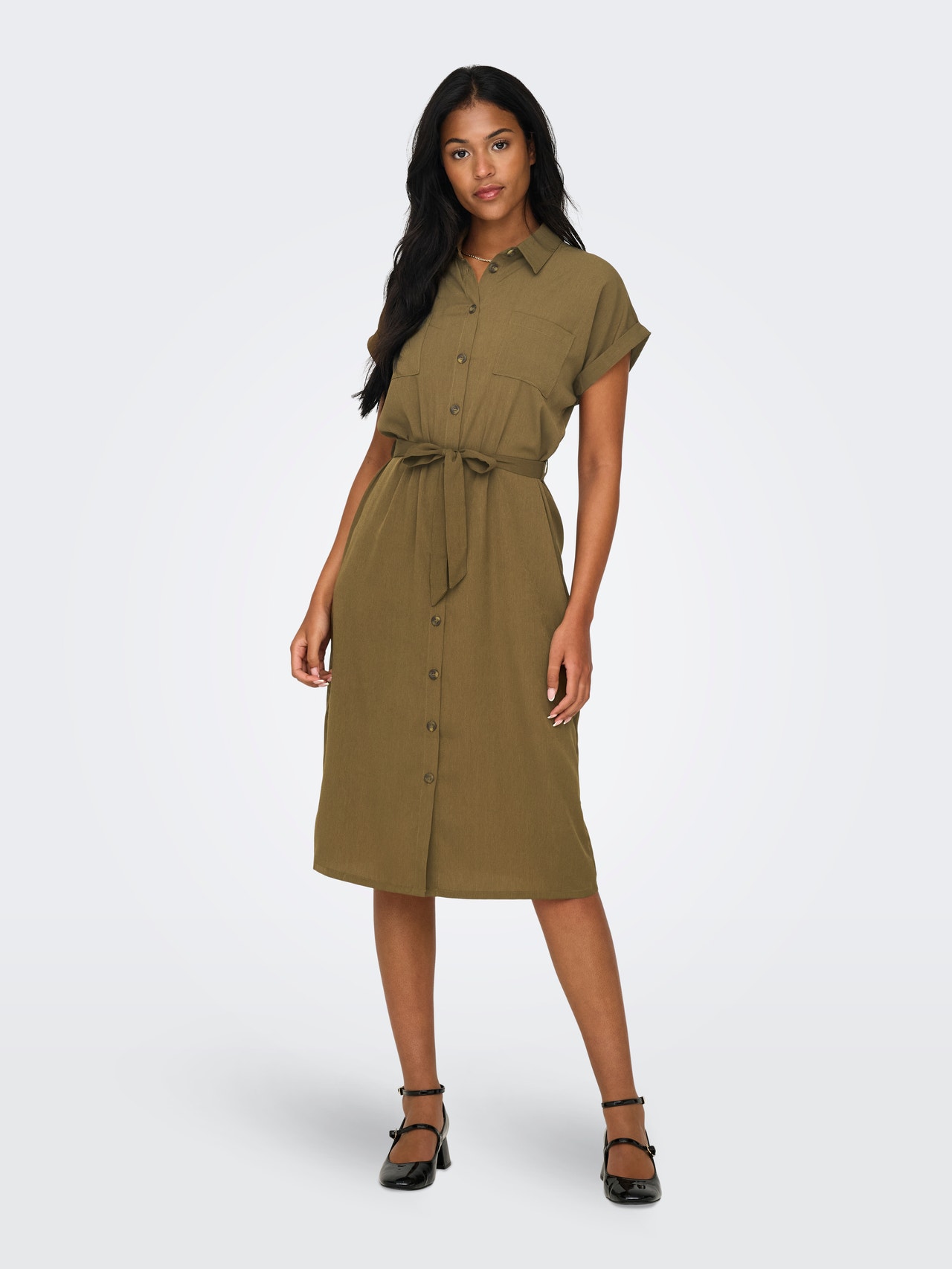 ONLY Regular Fit Shirt collar Fold-up cuffs Long dress -Cub - 15191953