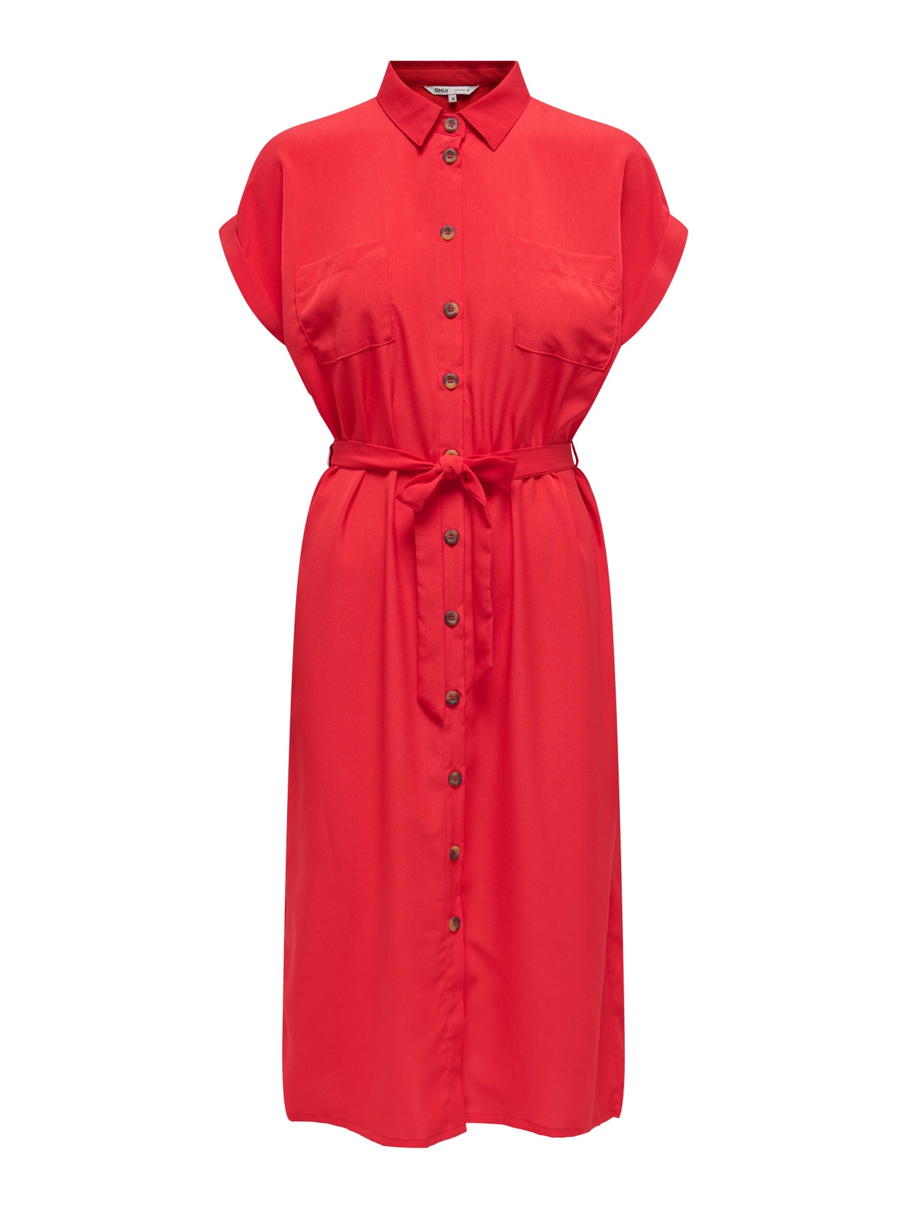 ONLY Midi Tie belt Shirt dress -High Risk Red - 15191953