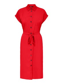 ONLY Normal geschnitten Hemdkragen Umgeschlagene Ärmelbündchen Langes Kleid -High Risk Red - 15191953