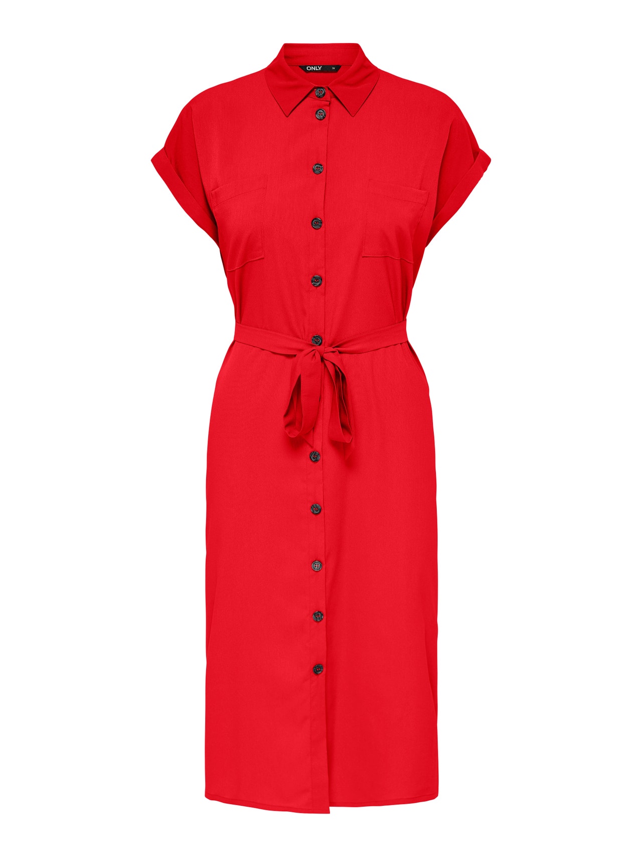 ONLY Regular fit Overhemd kraag Mouwuiteinden met omslag Lange jurk -High Risk Red - 15191953