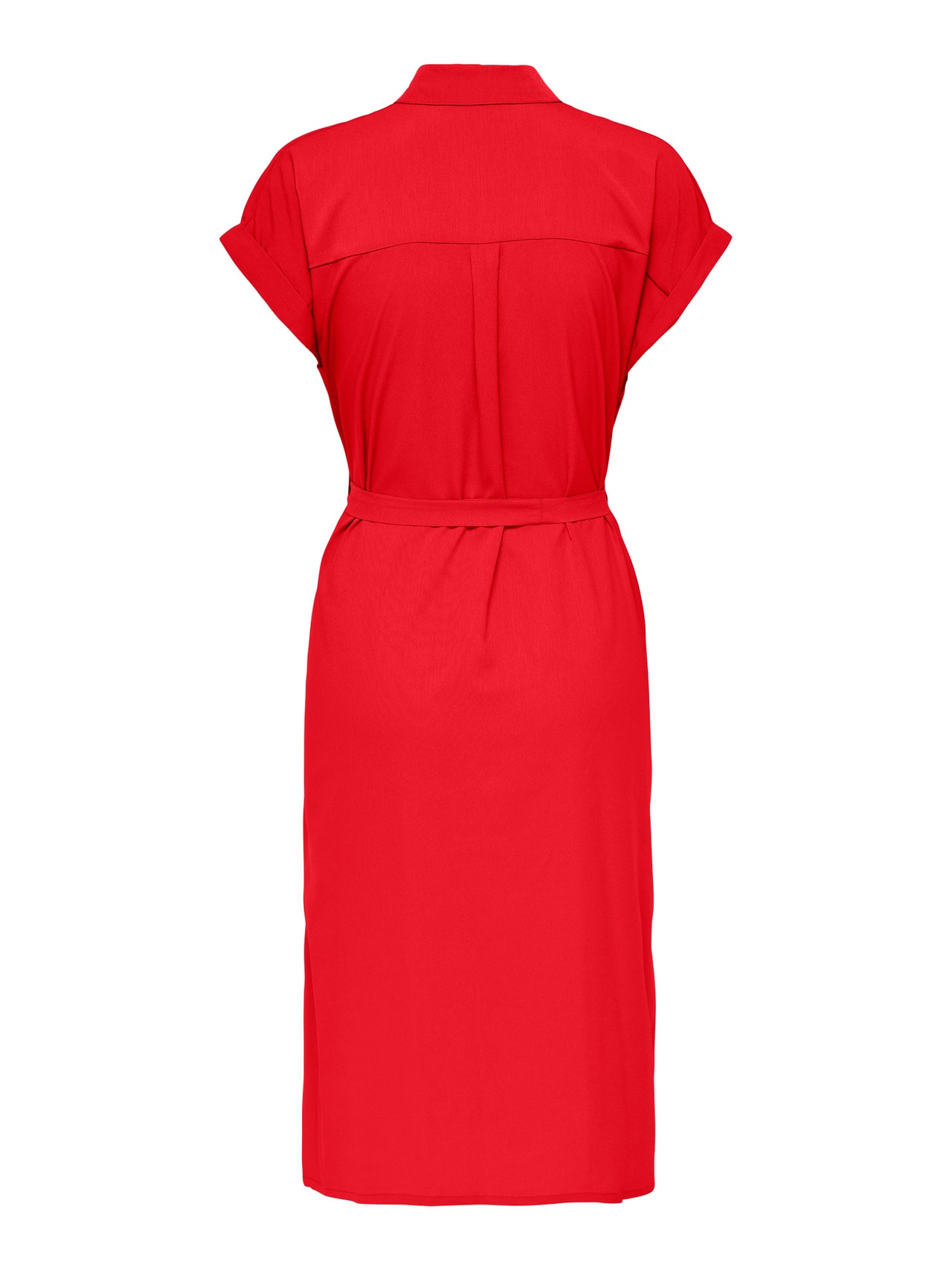 ONLY Normal geschnitten Hemdkragen Umgeschlagene Ärmelbündchen Langes Kleid -High Risk Red - 15191953