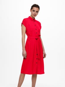 ONLY Midi Skjortekjole med bindebælte -High Risk Red - 15191953