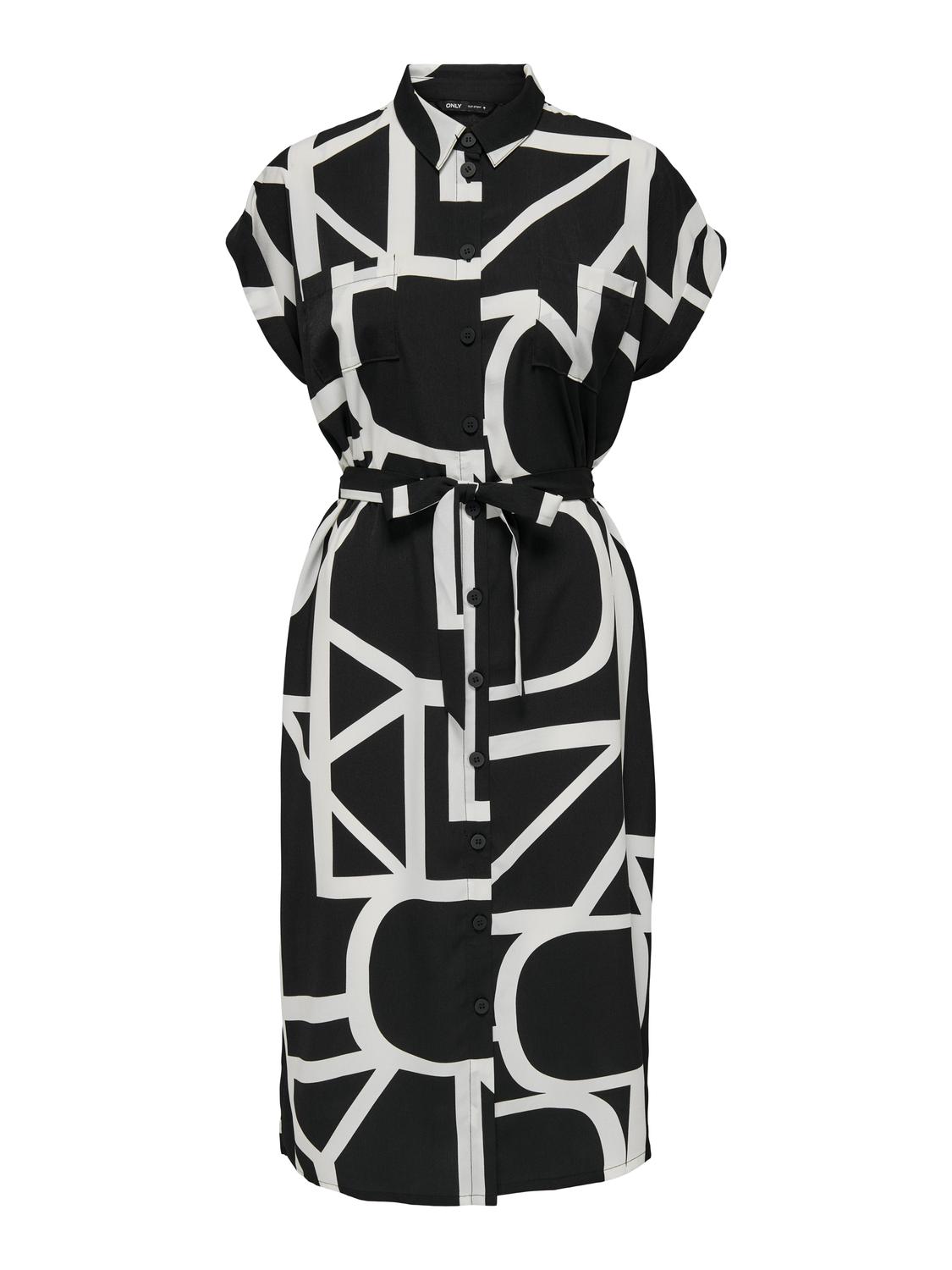 ONLY Normal geschnitten Hemdkragen Umgeschlagene Ärmelbündchen Langes Kleid -Black - 15191953