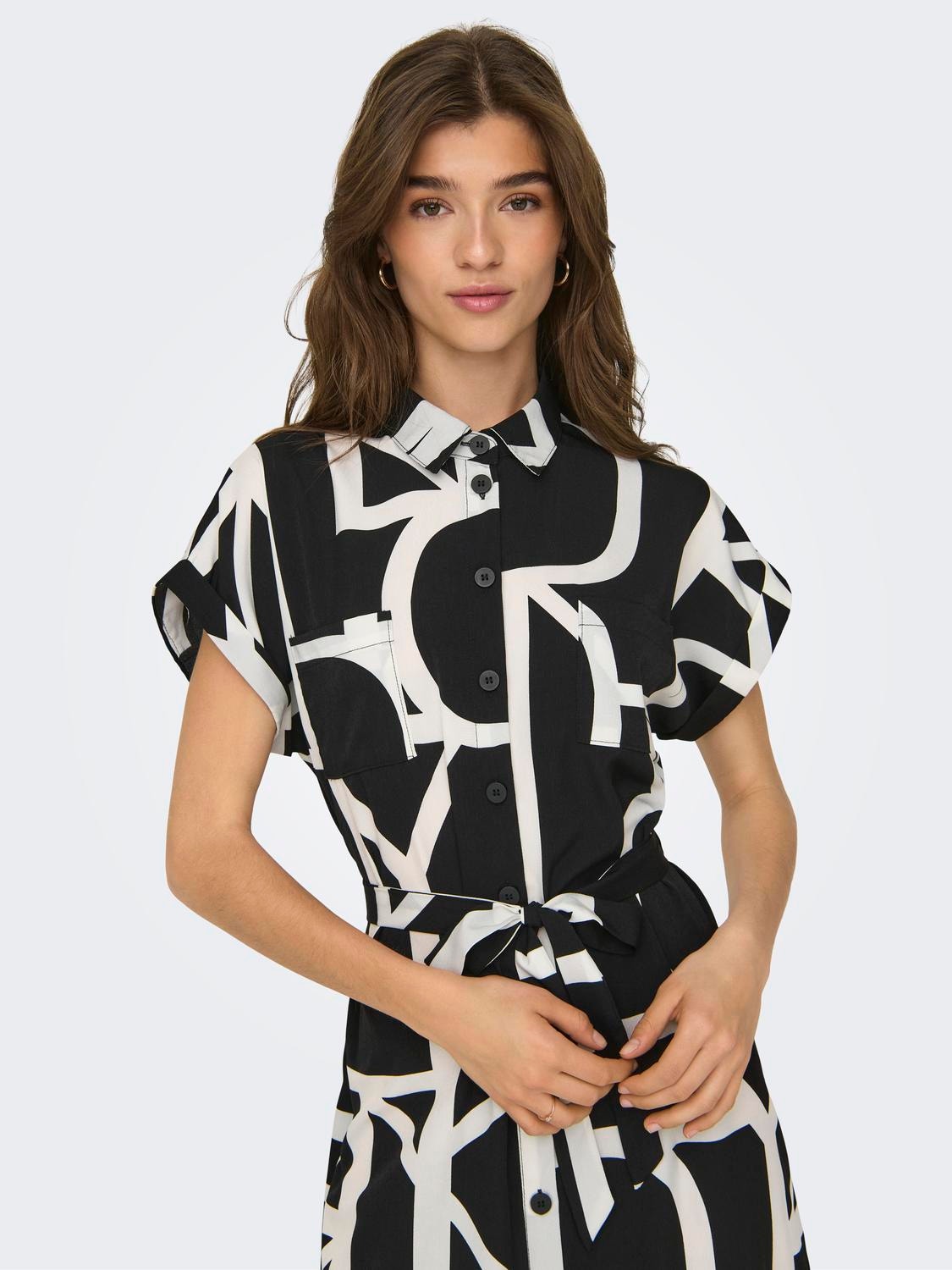 ONLY Regular fit Overhemd kraag Mouwuiteinden met omslag Lange jurk -Black - 15191953