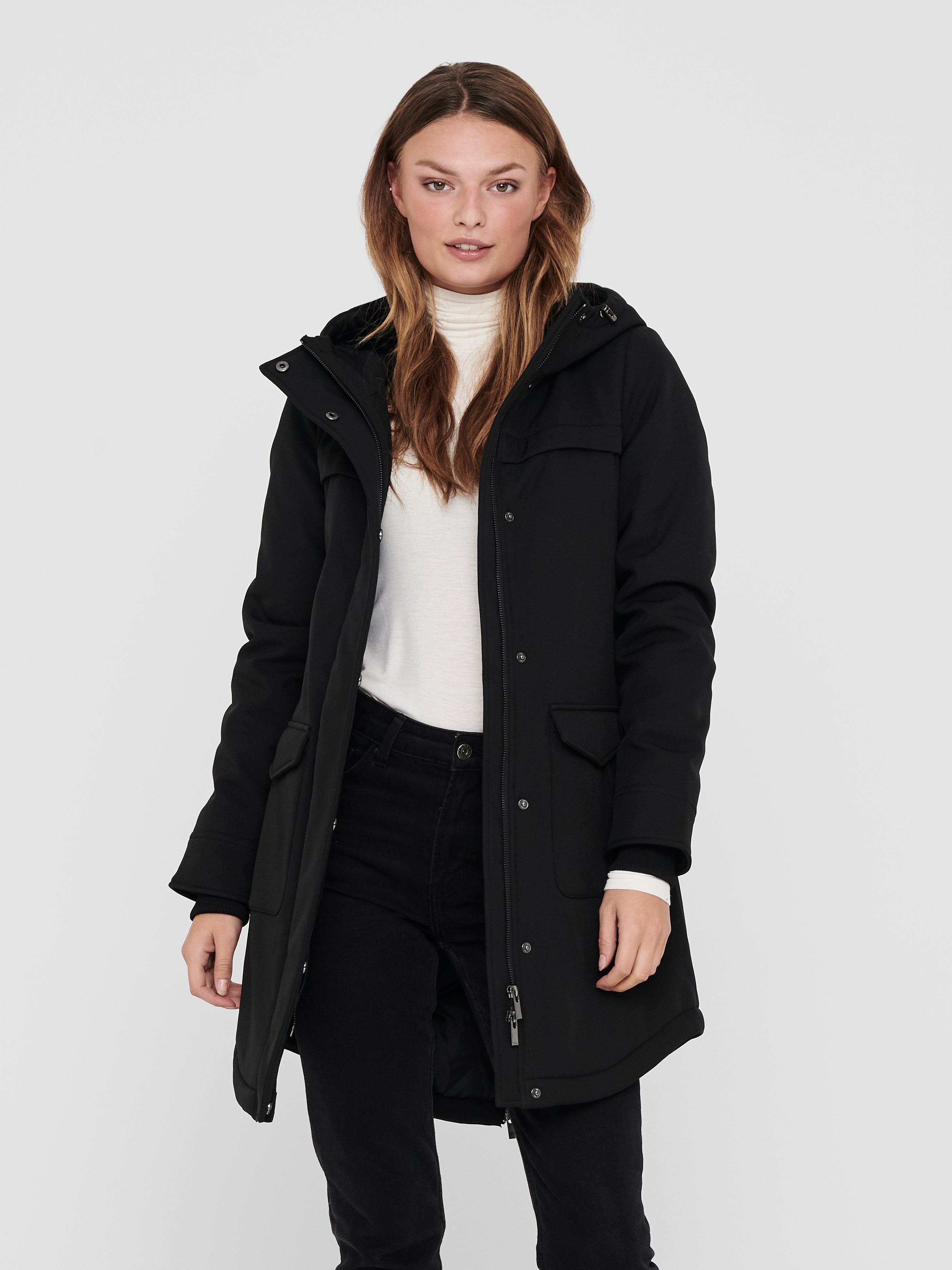 Ladies black clearance coat with hood