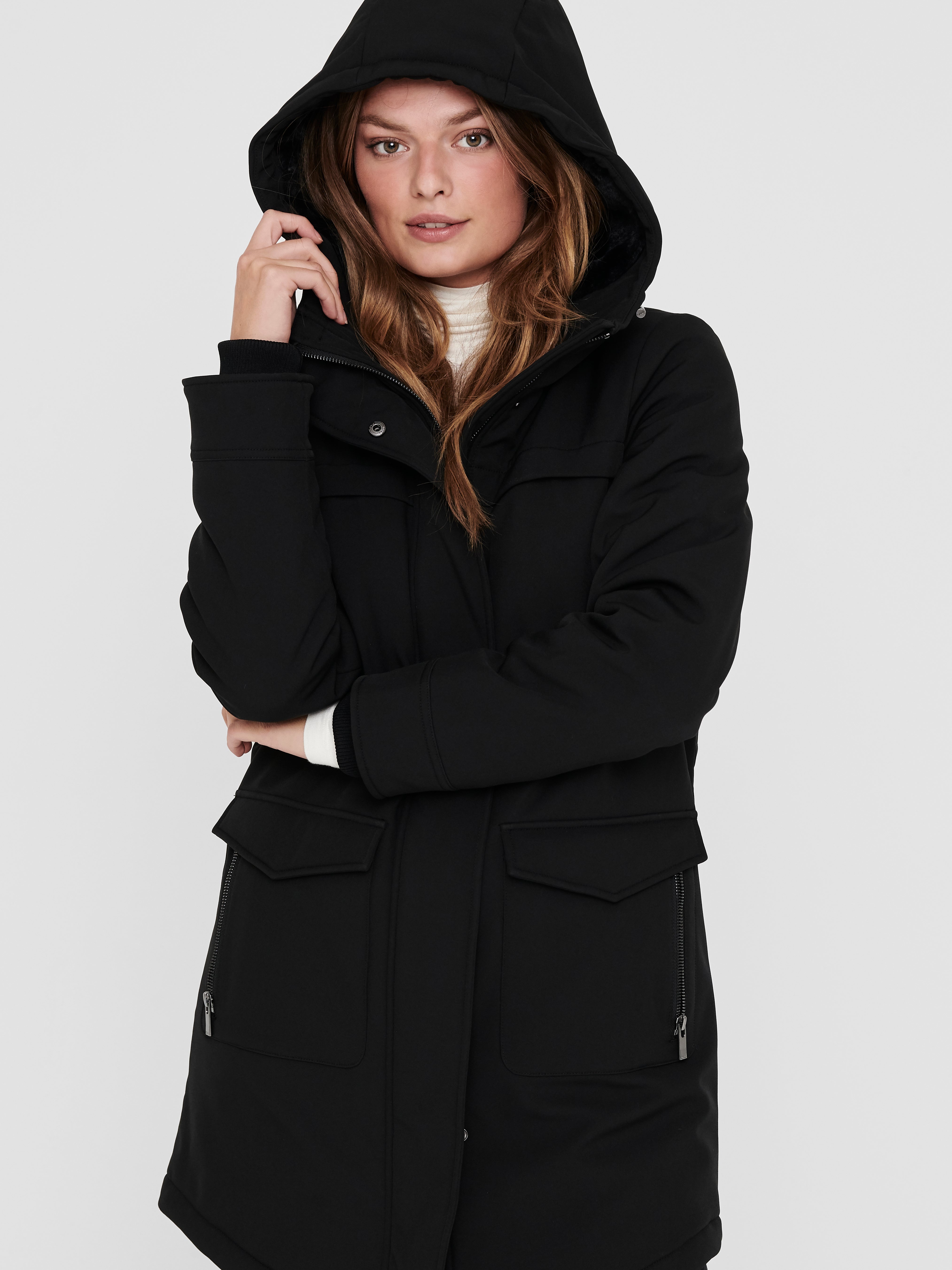 Ladies black coat 2025 with hood