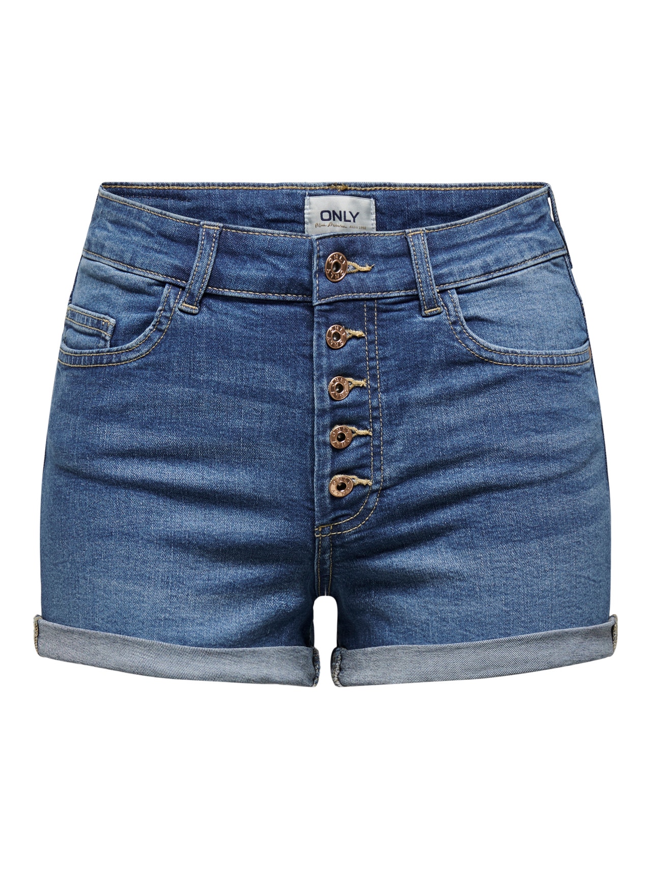 ONLY Skinny Fit Hohe Taille Säume zum Umschlagen Shorts -Medium Blue Denim - 15193715