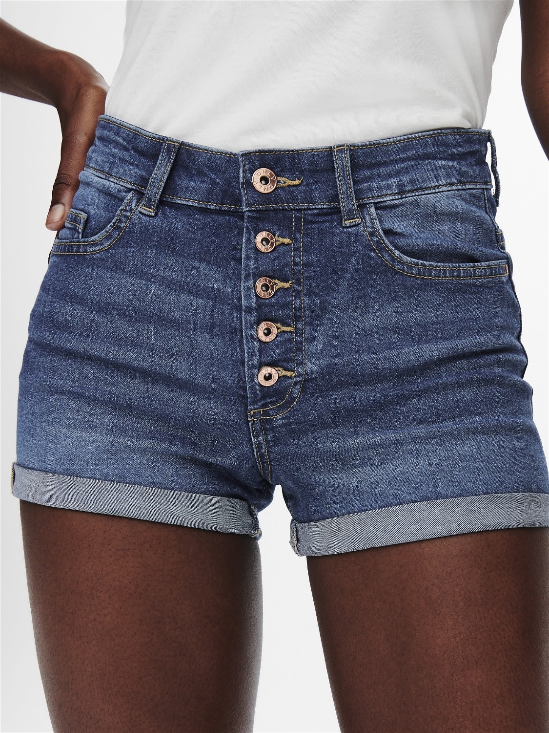 ONLY Skinny Fit High waist Fold-up hems Shorts -Medium Blue Denim - 15193715