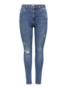 ONLY Jeans Skinny Fit Taille haute Ourlé destroy -Medium Blue Denim - 15195399