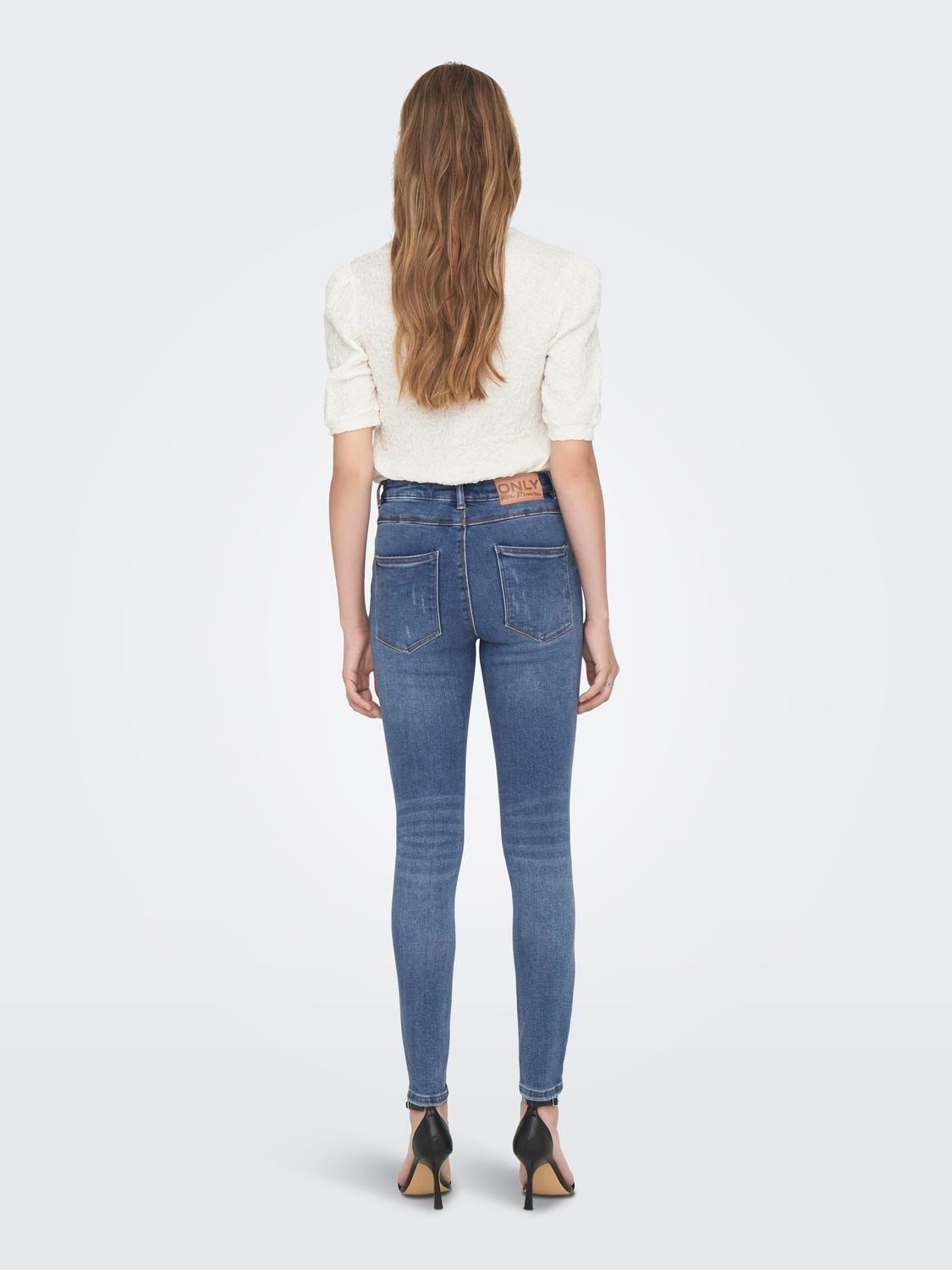 ONLY Skinny Fit High waist Destroyed hems Jeans -Medium Blue Denim - 15195399
