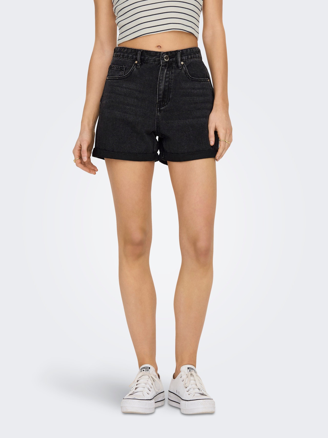 ONLY ONLPHINE Cintura regular Regular Fit Calções de Ganga -Black Denim - 15196226