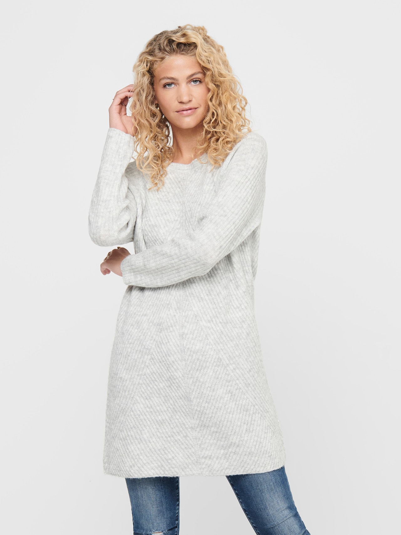 ONLY Regular fit V-Hals Lange jurk -Light Grey Melange - 15196724