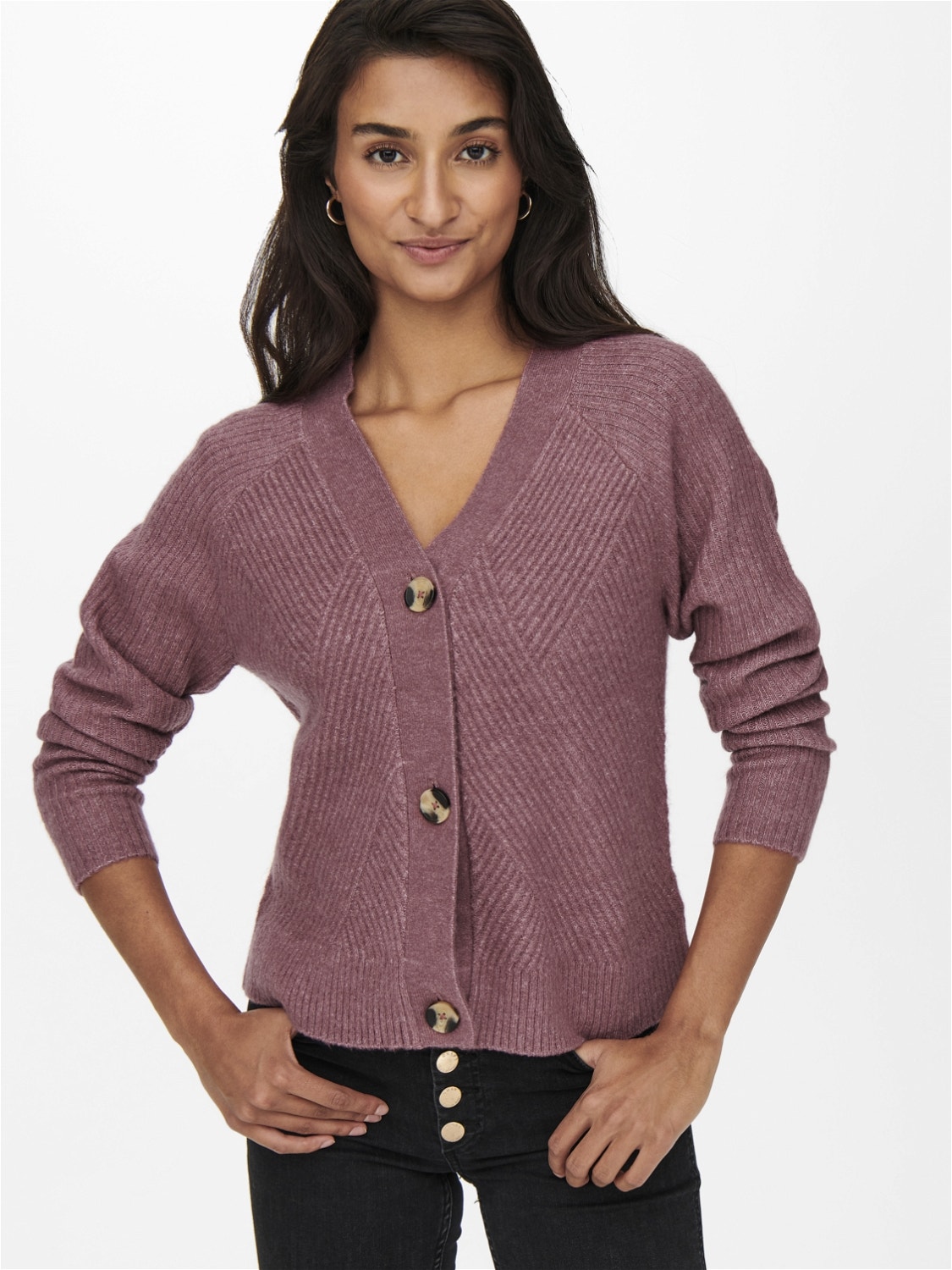 ONLY Button Knitted Cardigan -Crushed Berry - 15196734