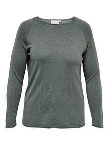 ONLY Round Neck Curve Rolled edge cuffs Dropped shoulders Pullover -Balsam Green - 15197209