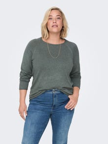 ONLY Round Neck Curve Rolled edge cuffs Dropped shoulders Pullover -Balsam Green - 15197209